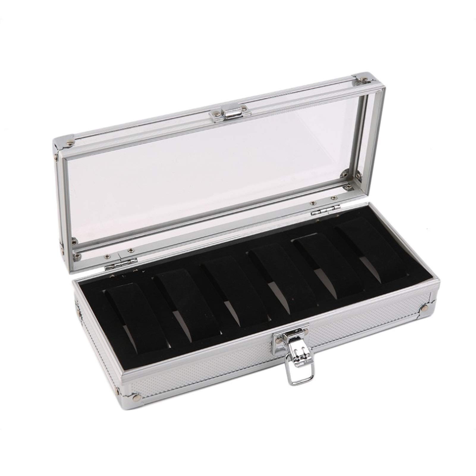 Premium 6-Slot Aluminum Watch Box Organizer for Men - Luxury Watch Display Case & Jewelry Storage (Silver) - Perfect for Watch Collectors, Gifts & Travel Accessories