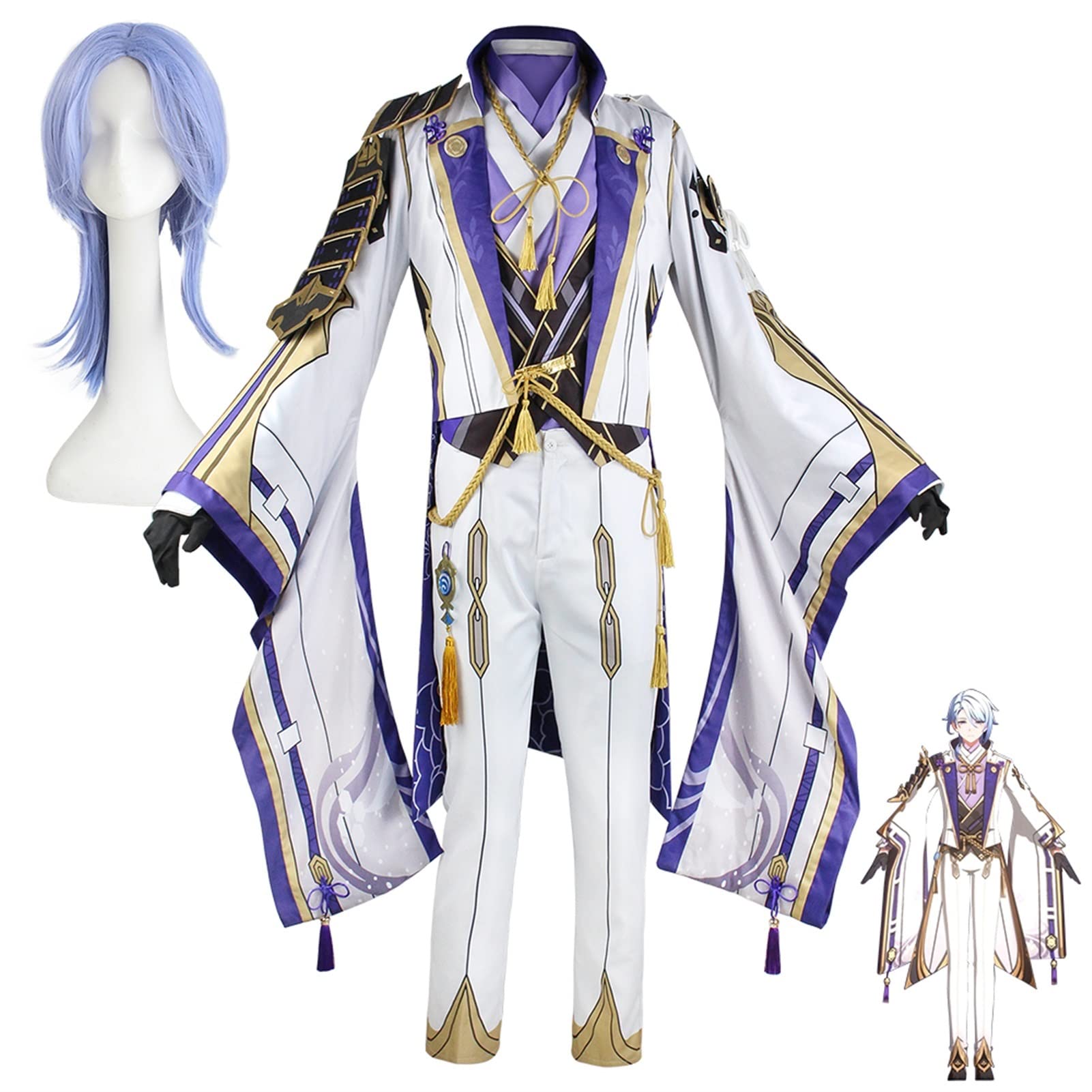 Genshin Impact Kamisato Ayato Cosplay Costume Full Set with Wig - Anime Cosplay Outfit for Halloween, Conventions, and Themed Parties