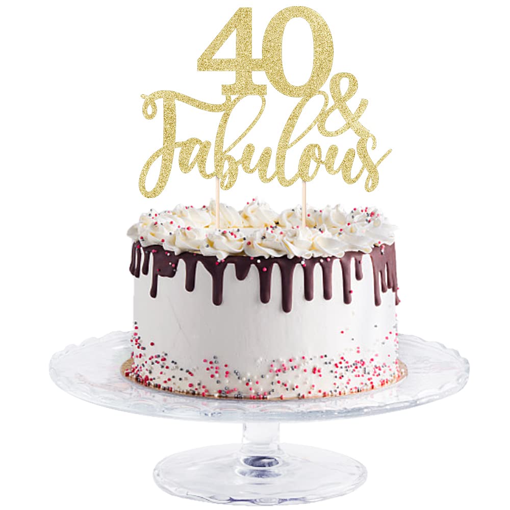 Golden Glitter 40 & Fabulous Cake Topper - 40th Birthday Cake Decorations, Forty and Fabulous Party Supplies - Perfect for Birthday Cakes, Cupcakes, and Dessert Tables