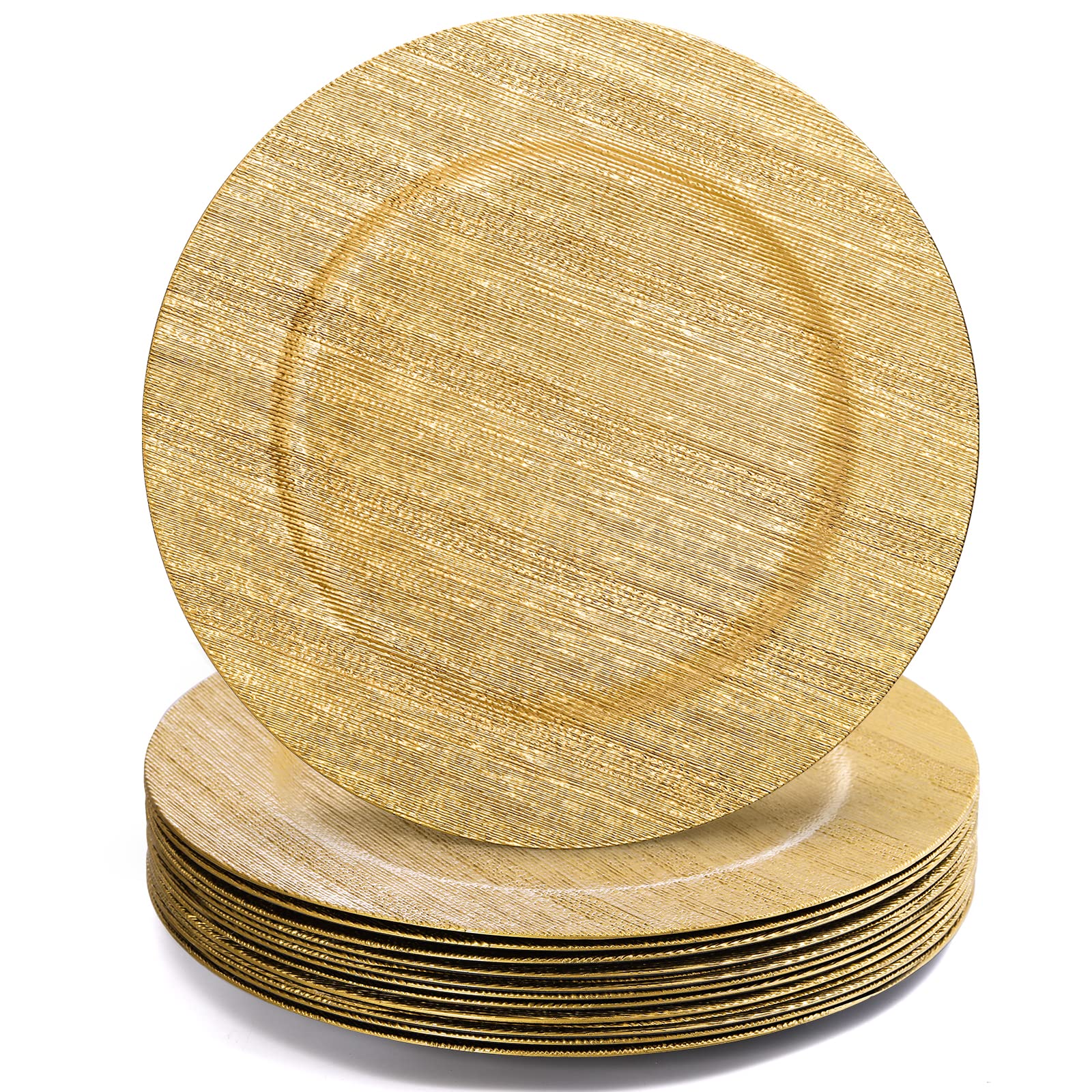 12 Pack Gold Charger Plates - 13 Inch Round Plastic Dinner Plates with Shiny Foil Finish for Wedding, Easter Party & Holiday Table Decor - Elegant Serving Trays for Formal Dining & Special Occasions