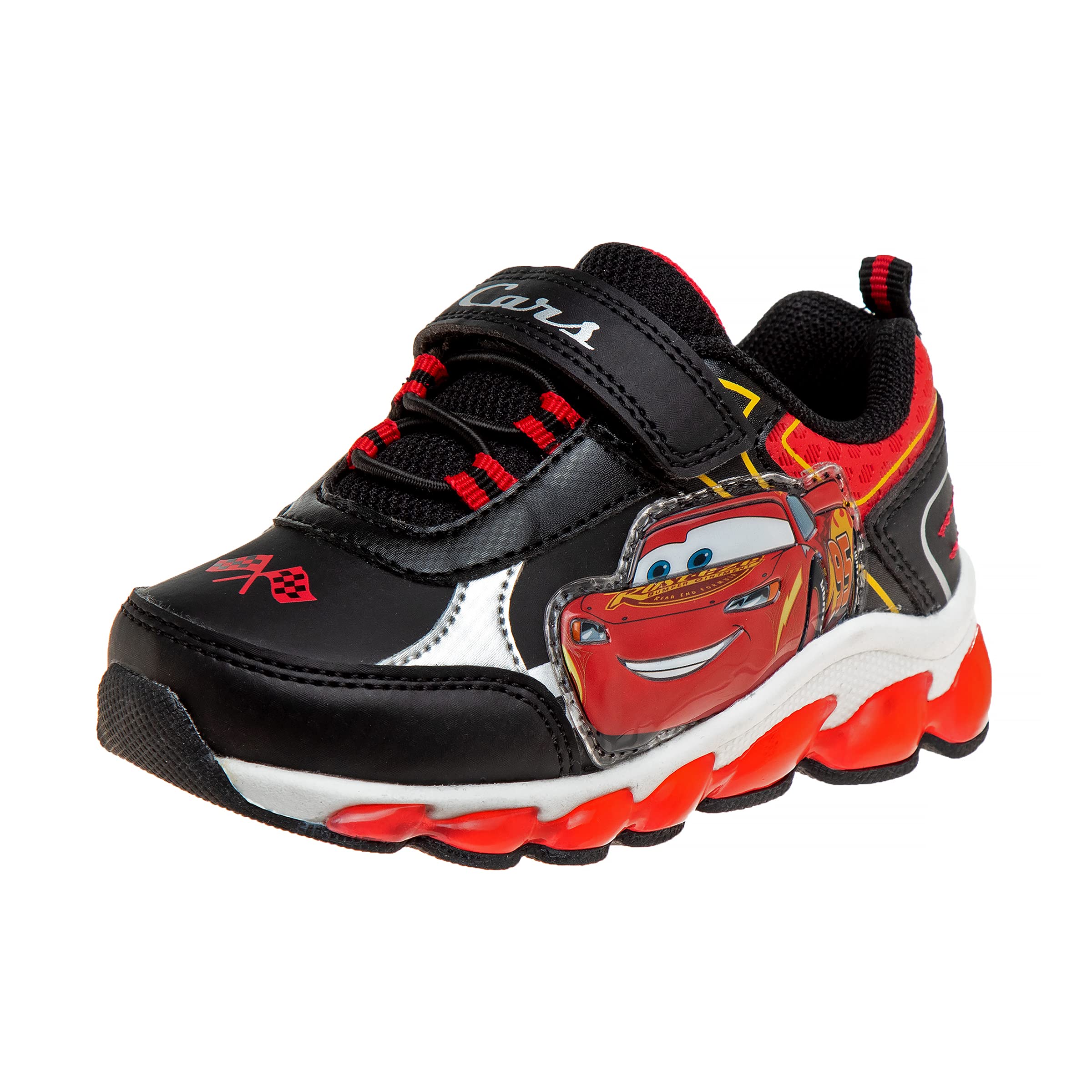 Disney Pixar Cars Boys Black & Red LED Light Up Sneakers for Toddler & Little Kid - Fun Lighted Shoes for Playtime & Outdoor Activities