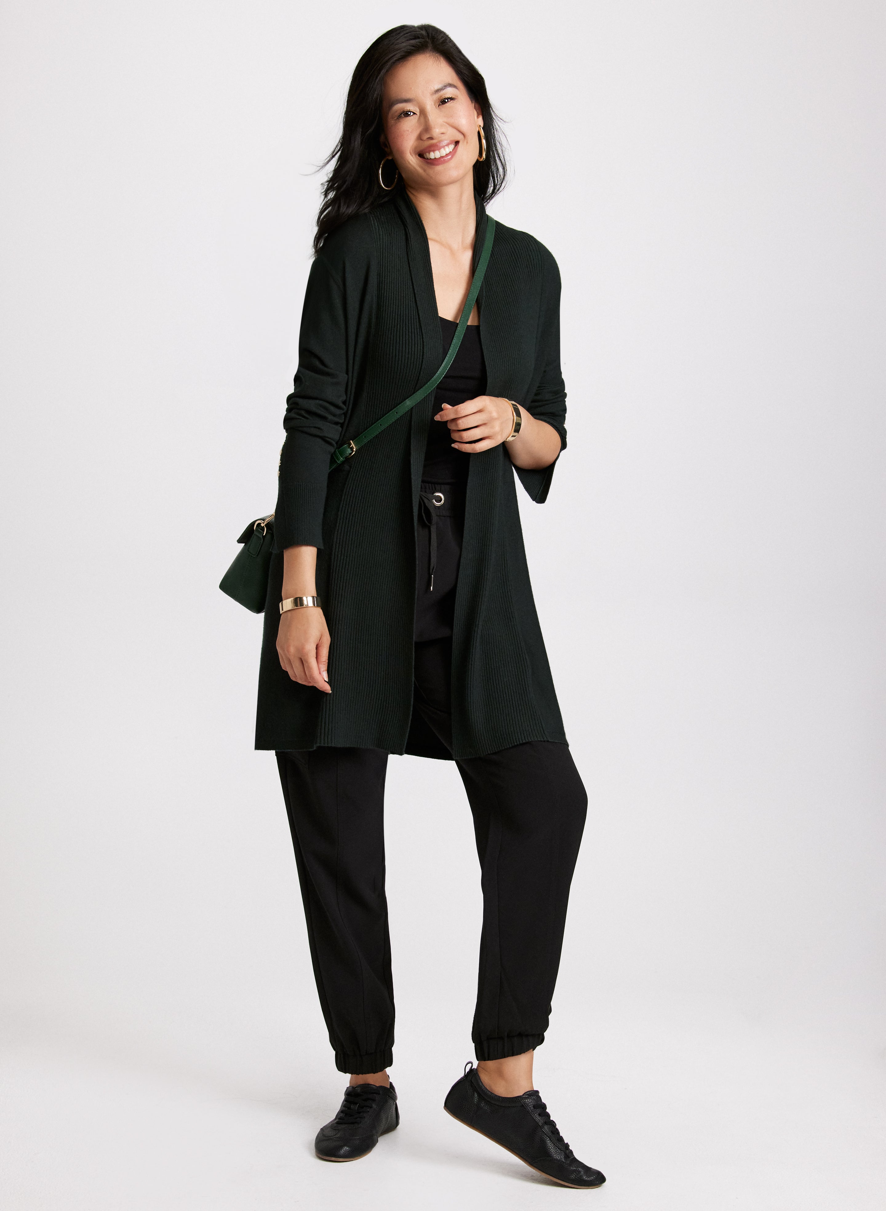 Stylish Button Detail Cardigan & Comfortable Pull-On Cargo Pants for Women - Perfect for Casual Outfits, Workwear, and Everyday Fashion