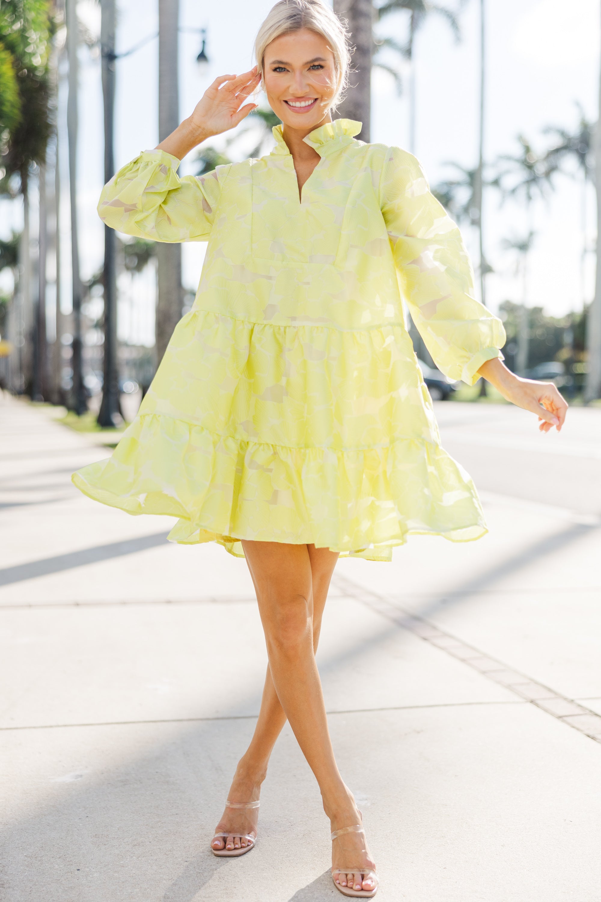 Always On My Mind Yellow Floral Babydoll Dress - Women's Summer Casual Mini Dress for Date Night & Beach Vacation
