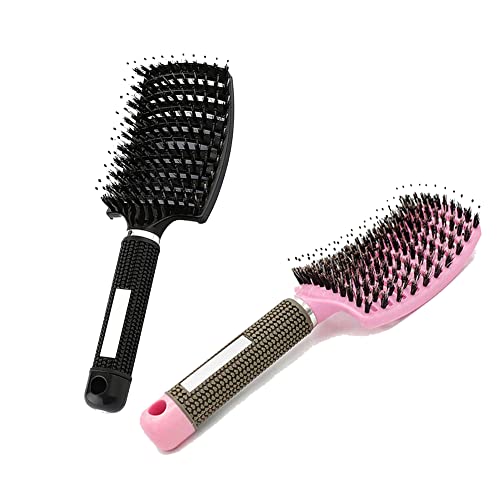 Voremy Magical Detangling Hair Brush for Wet & Dry Hair - Ultra Smooth Detangler for Men, Women & Kids - Fast Drying Styling Massage Hairbrush (Black+Pink) - Perfect for Home, Travel & Salon Use