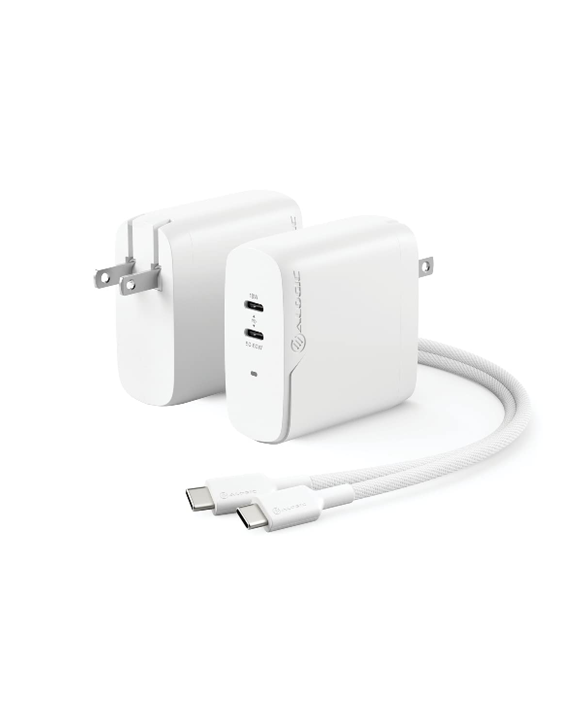 ALOGIC 68W Dual USB C GaN Wall Charger - Fast PD 3.0 Charger with Dynamic Power Allocation for MacBook Pro/Air, iPad Pro, iPhone 15/14/13 Series, Samsung Galaxy - Perfect for Travel, Office & Home Charging