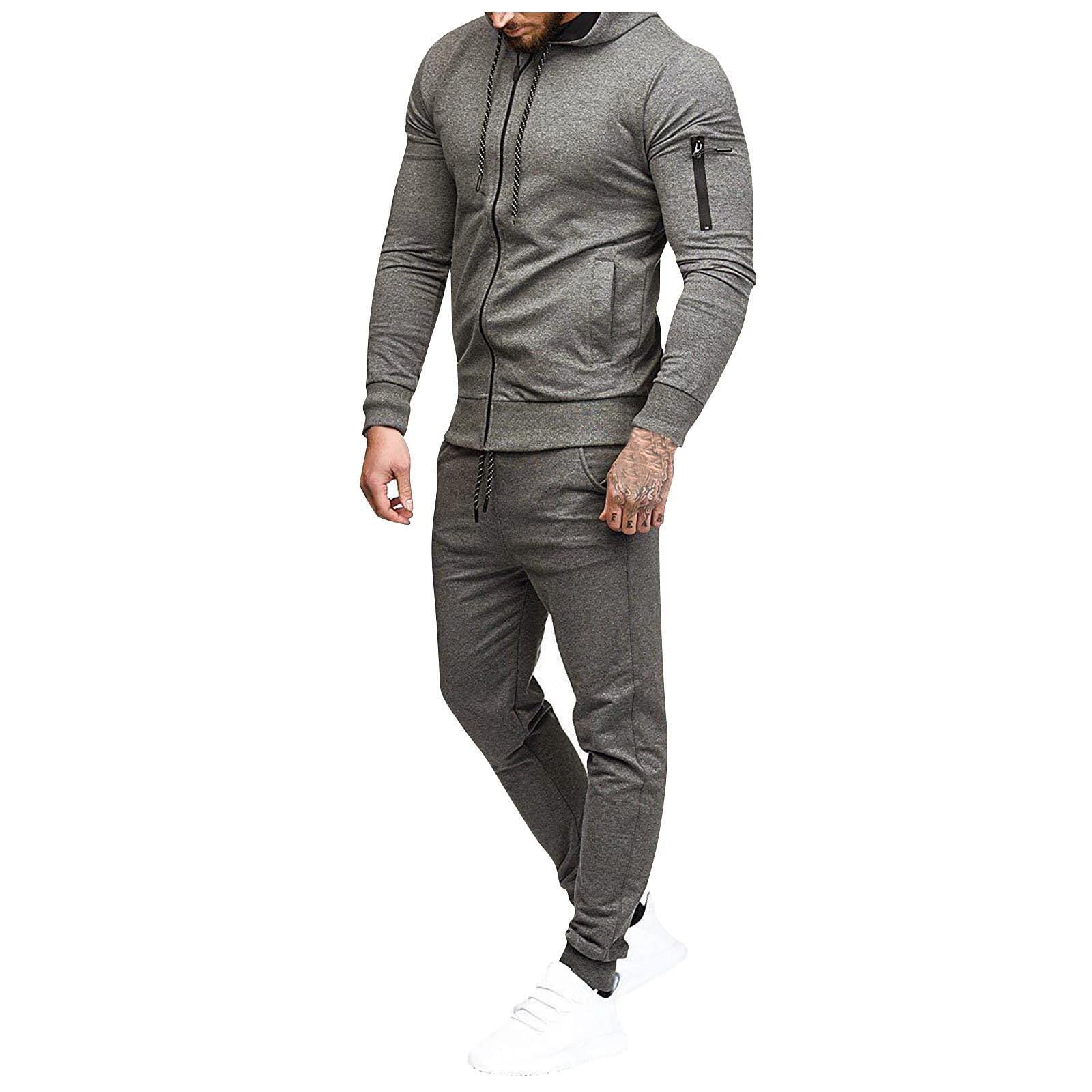 Men's Winter Sports Casual Fitness Suit with Dots Hoodie Sweatshirt and Pants - Warm Activewear for Running, Gym, and Outdoor Activities