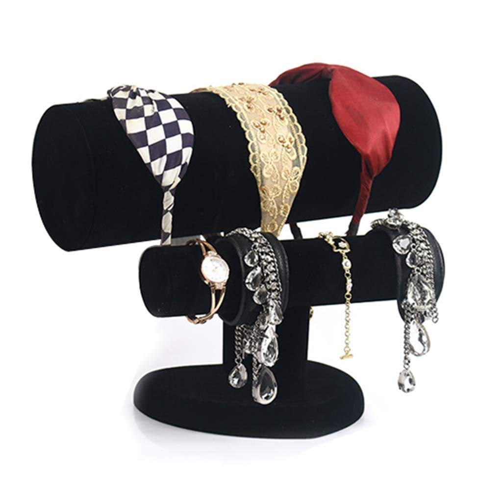 2-Tier Jewelry Display Stand & Headband Holder - ZSP Jewelry Rack Organizer for Necklaces, Bracelets, Headpieces & Decorative Chains - Perfect for Boutique, Salon & Home Decor (Black)