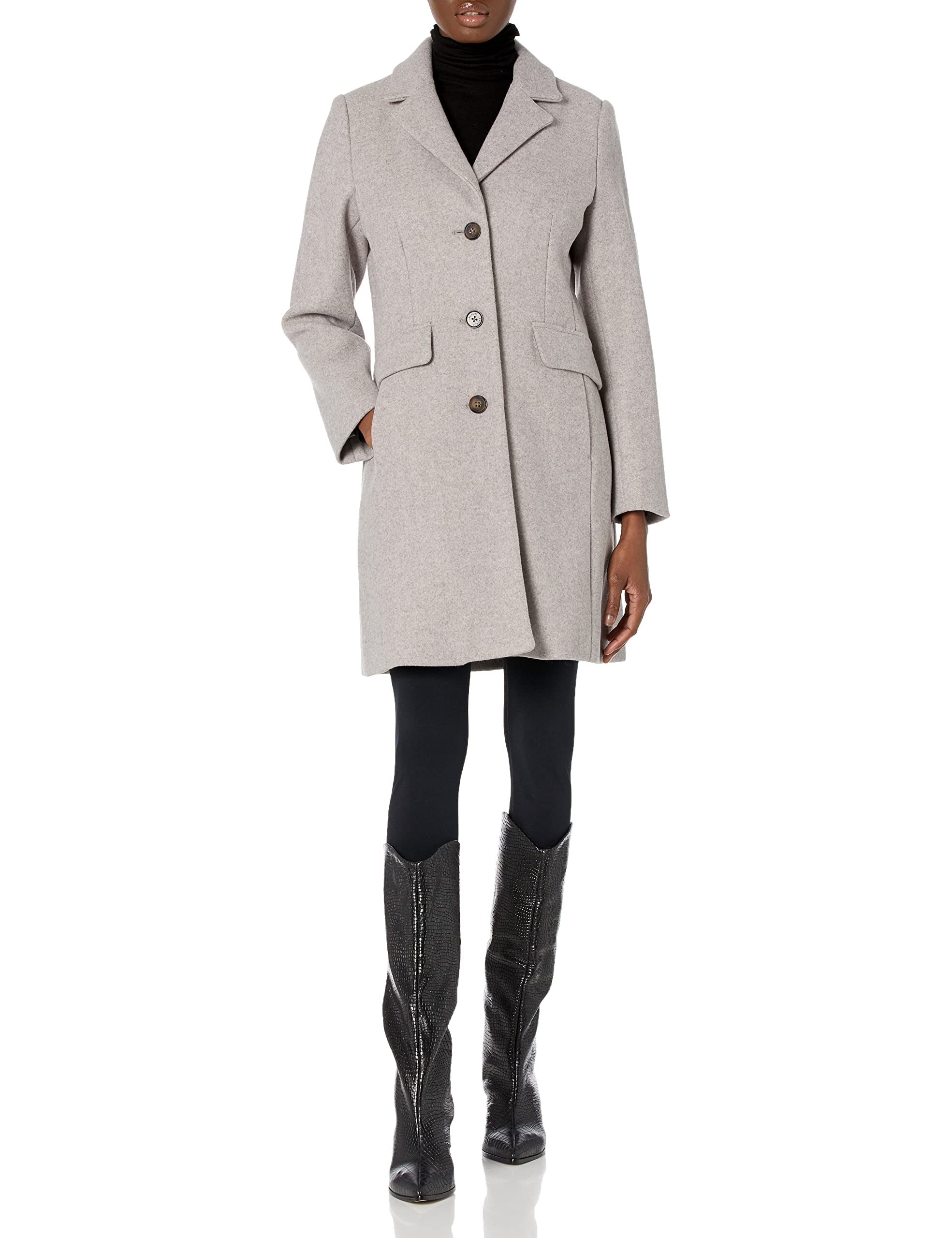 LAUNDRY BY SHELLI SEGAL Women's Faux Wool Coat with Notch Collar - Stylish Winter Jacket for Women, Warm Long Coat for Office, Party & Outdoor Activities