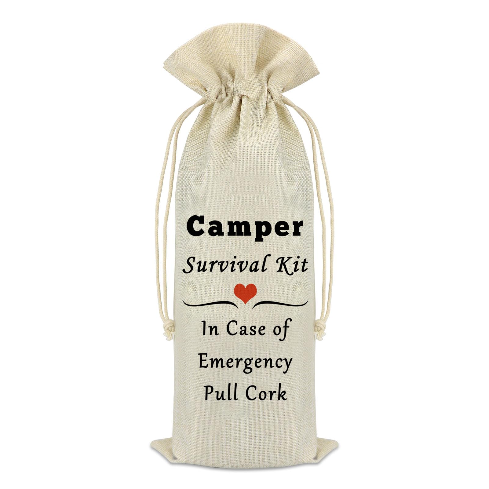 Funny Camper Wine Bag - Insulated Burlap Wine Bottle Cover for Camping, Travel Trailers & Outdoor Adventures - Perfect Gift for Men & Women (Birthday, Christmas, Graduation) - Great for Picnics, BBQs & RV Trips