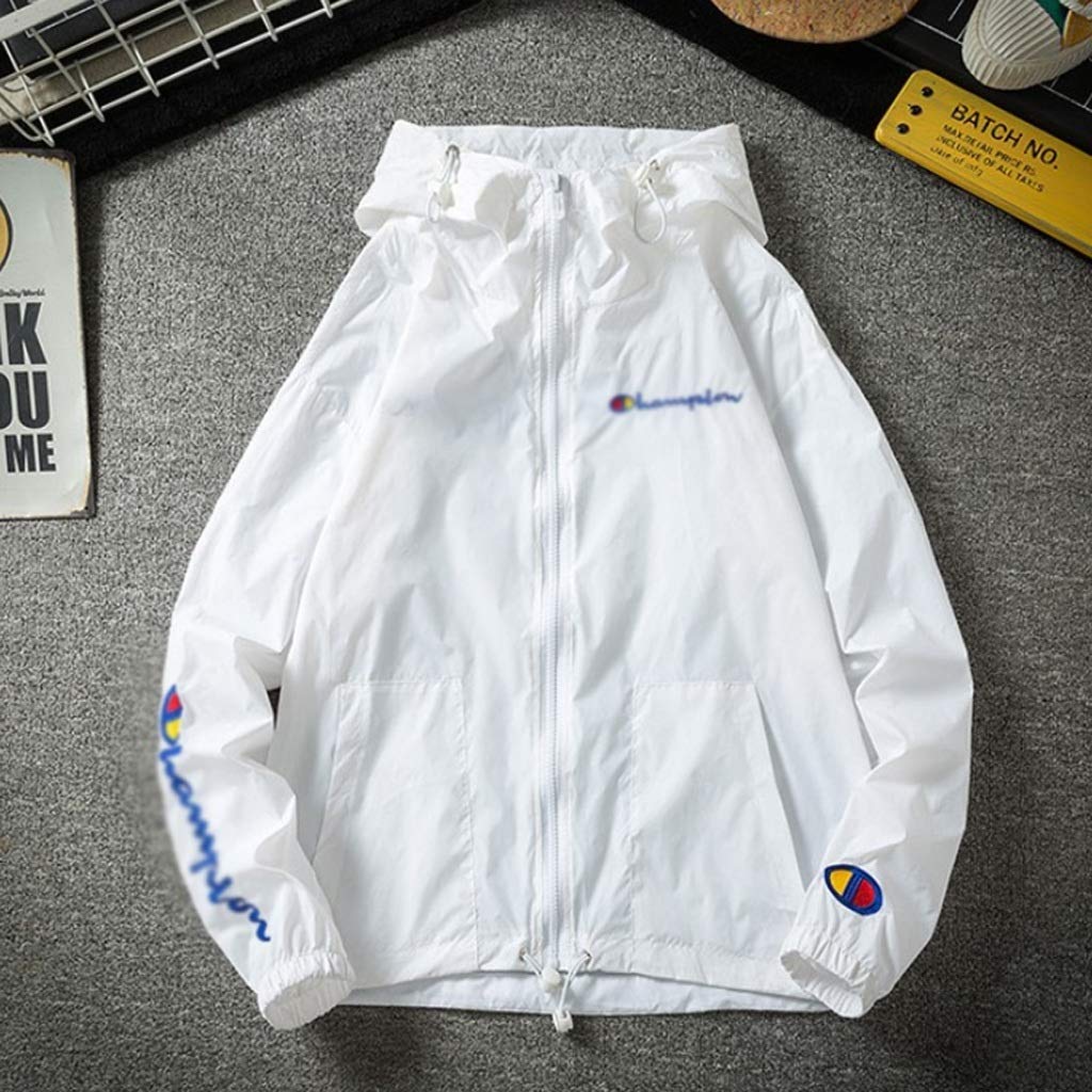 YCZDG Summer Fashion Men's & Women's Breathable UV Protection Windbreaker Jacket - Embroidered Couple Matching Outwear for Outdoor Activities (White, Size M) | Perfect for Beach, Hiking, and Sun Protection