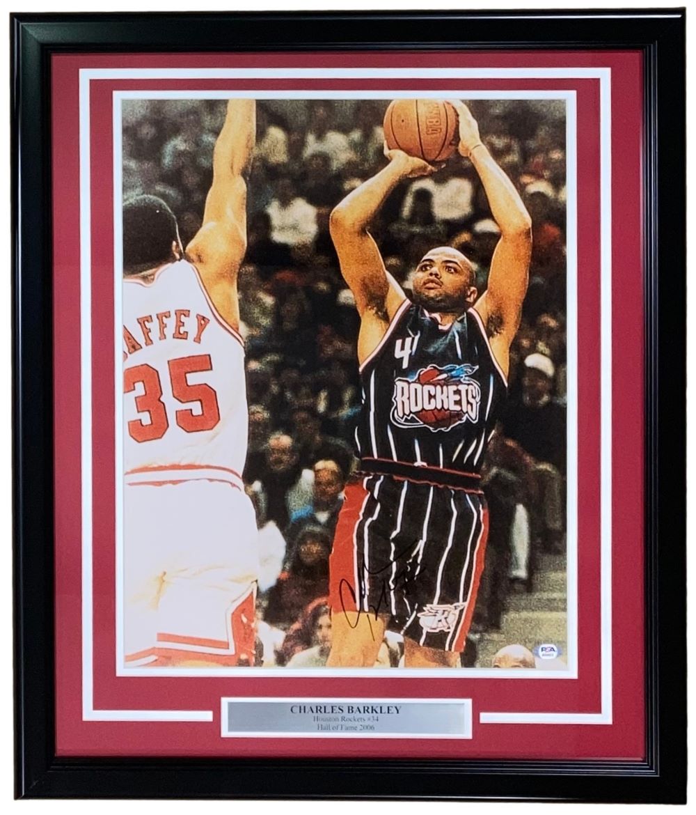 Authentic Charles Barkley Signed Houston Rockets 16x20 Framed Photo with PSA Hologram - Perfect for NBA Memorabilia Collectors & Sports Man Cave Decor