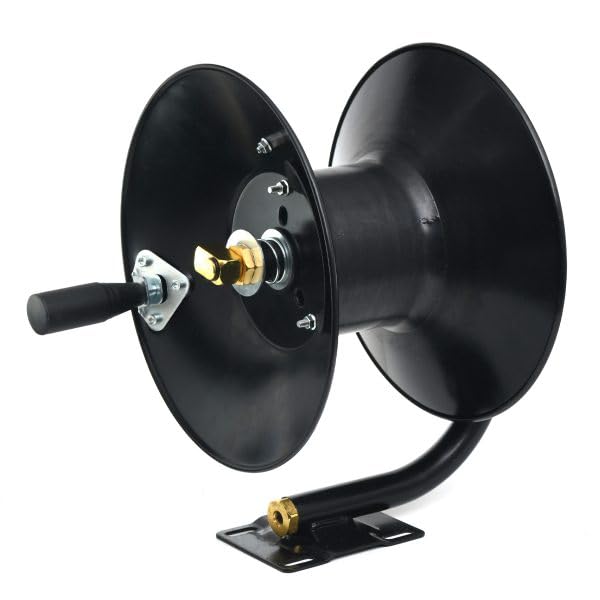 **100' Heavy Duty Pressure Washer Hose Reel with Brass Swivel - Manual Retractable, 3/8