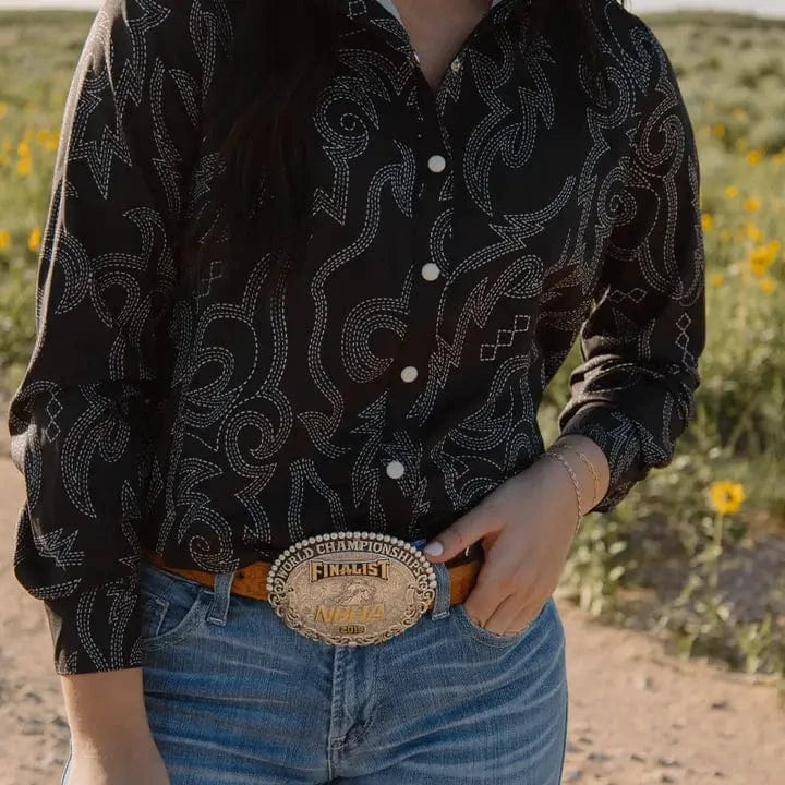 Women's Black Boot Scootin Shirt - Western Style Tops for Country Dancing & Cowgirl Fashion - Perfect for Concerts, Rodeos & Night Out