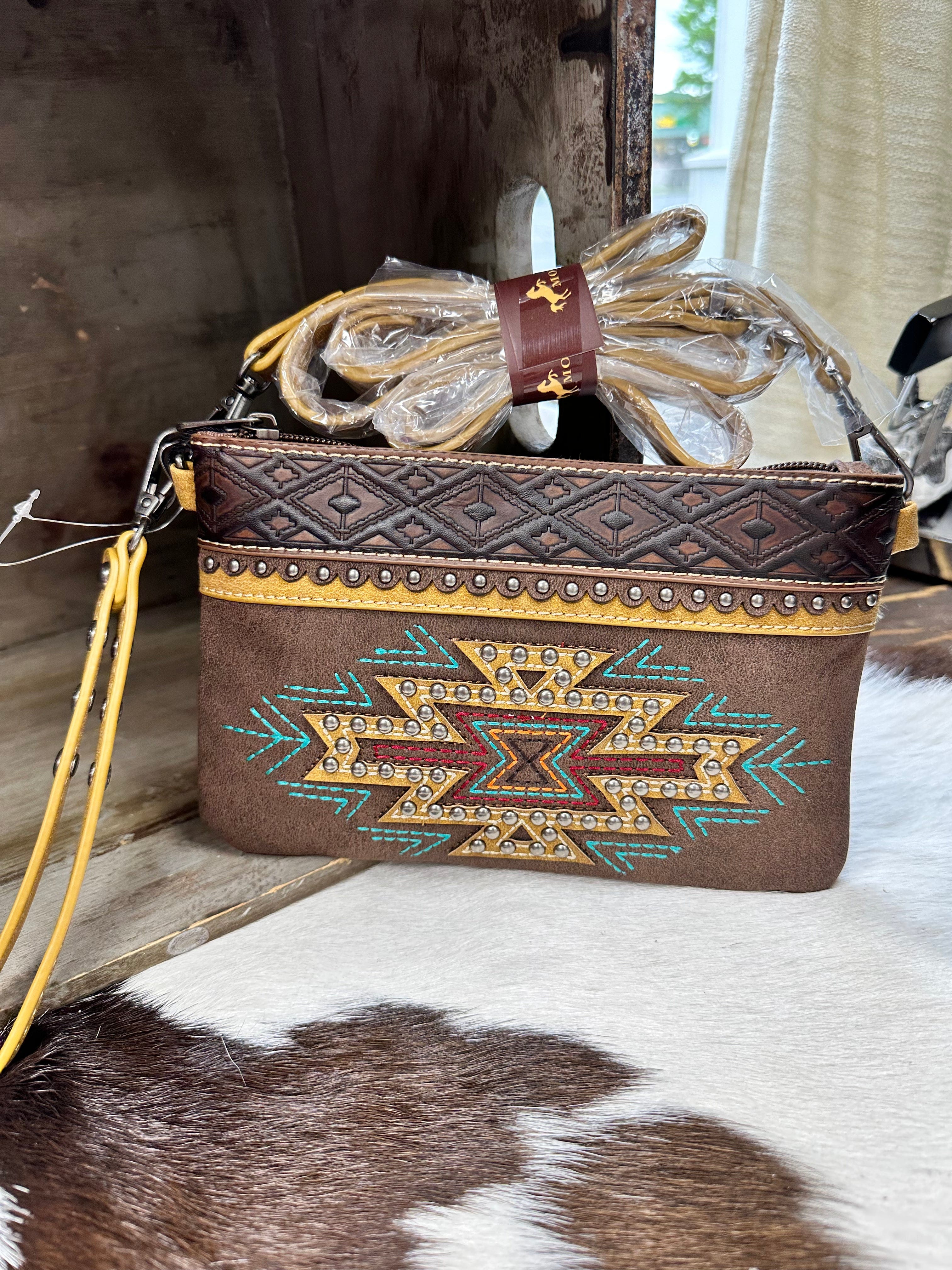 Montana West Brown Aztec Wristlet Crossbody Purse for Women - Stylish Handbag with Adjustable Strap, Perfect for Daily Use, Shopping & Travel
