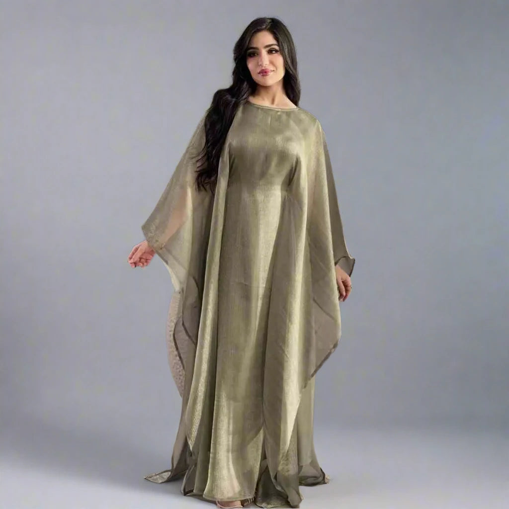 2-Piece Set Batwing Sleeve Farasha Abaya Dress with Inner Dress - Modest Islamic Prayer Dress for Women, Perfect for Eid, Mosque & Special Occasions