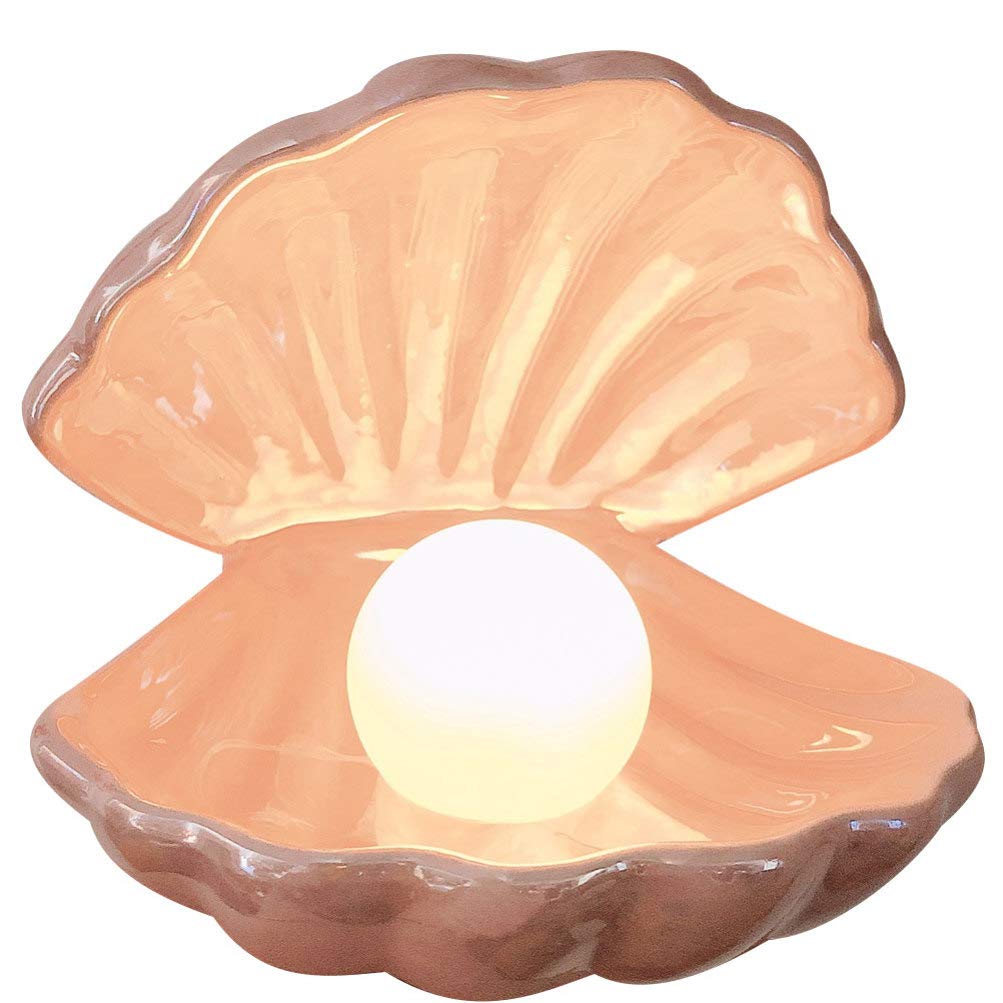 Veemoon LED Shell Pearl Lamp - Ceramic Night Light for Bedroom & Living Room - Mermaid-Themed Home Decor Accent Light | Perfect for Bedside, Nursery, and Coastal-Themed Interior Design