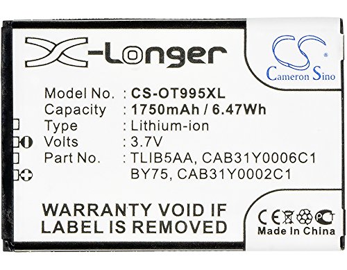 Synergy Digital TCL U980 Replacement Battery - 1750mAh Li-Ion 3.7V High Capacity Cell Phone Battery | Compatible with Alcatel BY75 | Perfect for Travel, Business & Emergency Power Backup