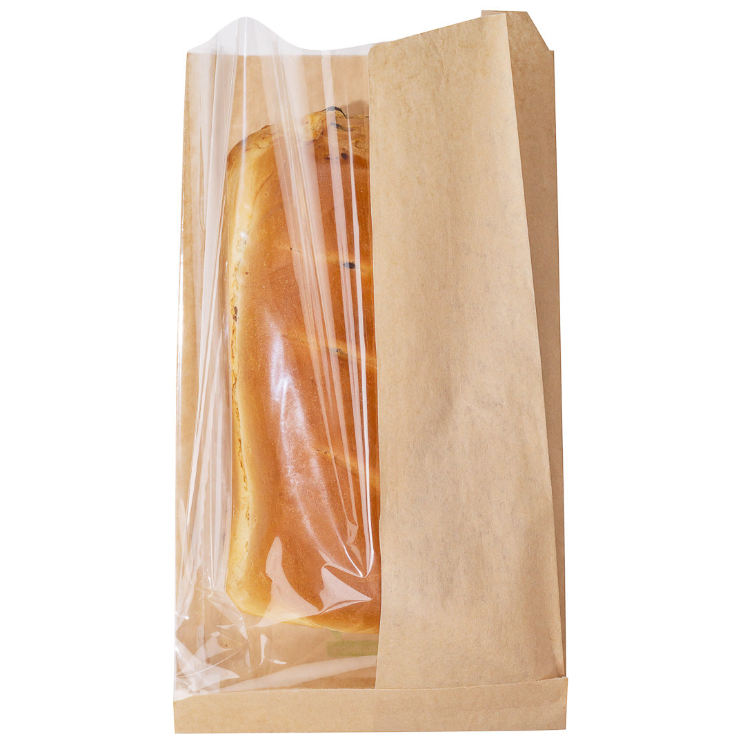 Eco-Friendly Kraft Paper Bread Bags with Side Window - 6 x 2 3/4 x 11 1/2 Inches - 100 Count Box - Perfect for Bakeries, Cafes & Artisan Bread Storage