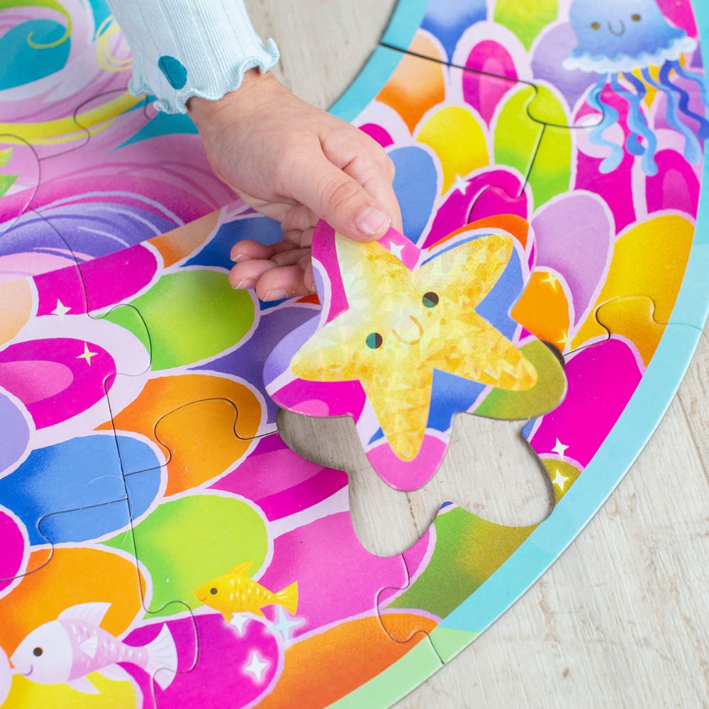 Peaceable Kingdom Shimmery Magical Mermaid Floor Puzzle for Kids - 48 Piece Large Jigsaw Puzzle with Glitter Details, Perfect for Birthday Gifts & Ocean-Themed Room Decor