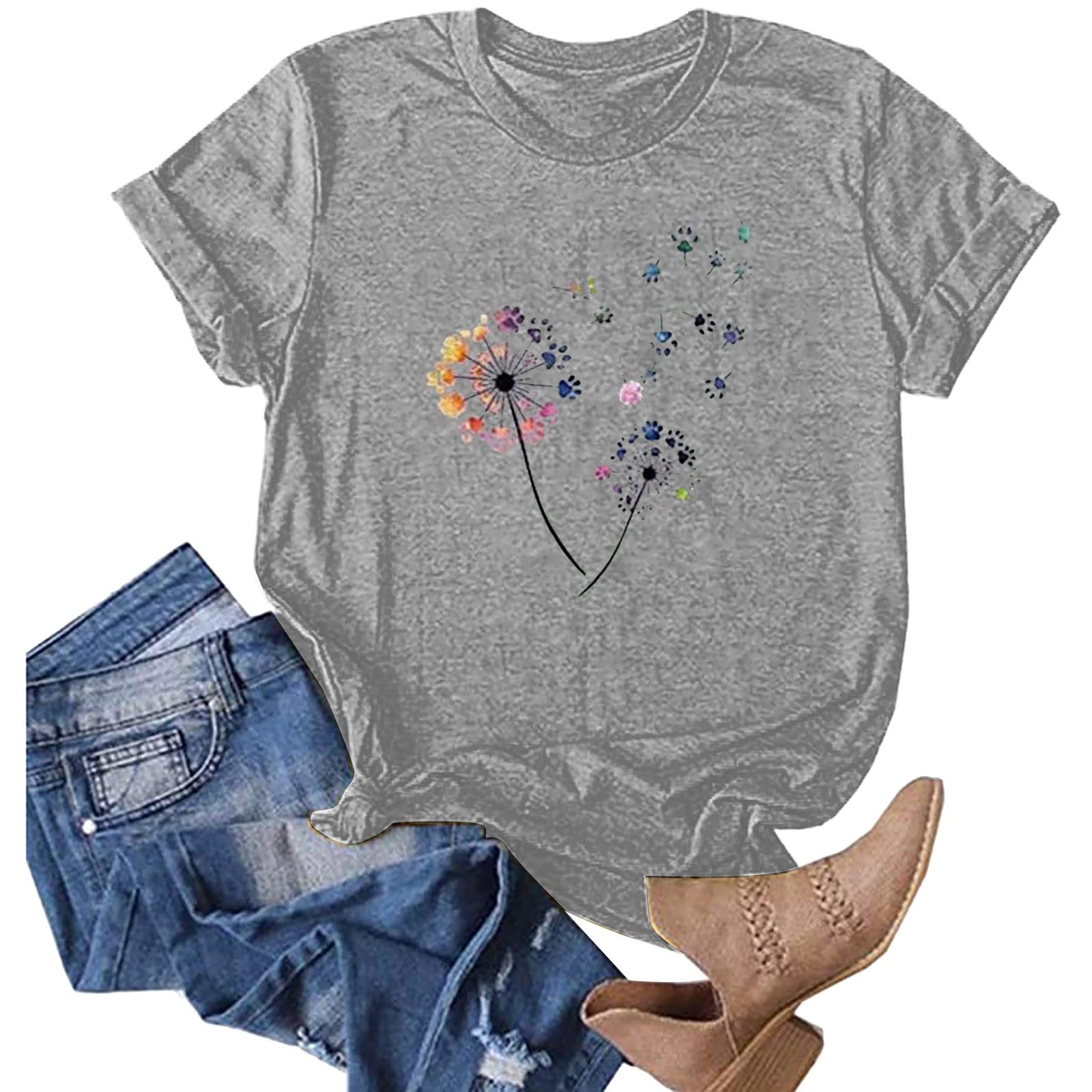 ZEFOTIM Women's Sunflower Print Short Sleeve Crewneck T-Shirt - Casual Summer Fashion Top for Women 2024 | Perfect for Beach Outings, Picnics & Everyday Wear