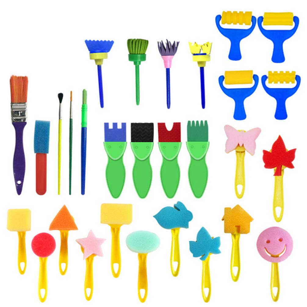 SUPVOX 29-Piece Kids Tool Set - Early Learning Sponge Painting Brushes Kit with Drawing Shapes for Toddlers | Random Style | Perfect for Arts & Crafts, Classroom Activities, and Creative Play at Home