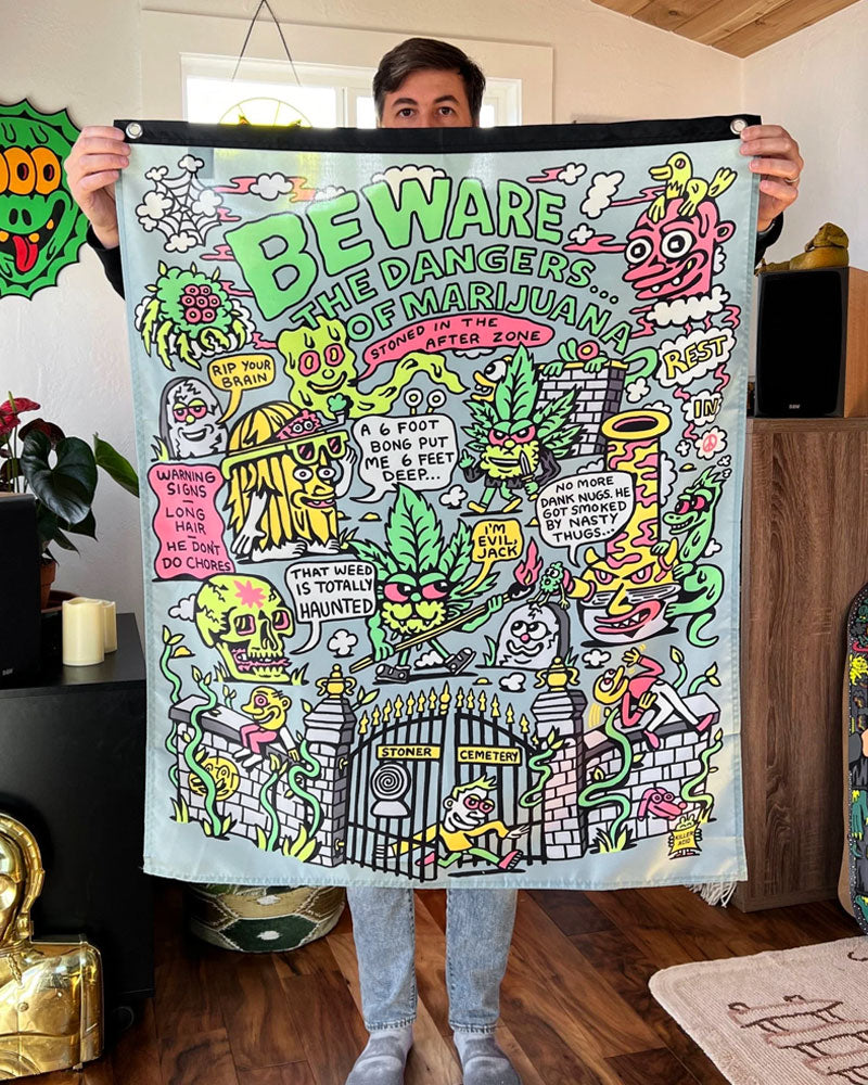 Stoner Graveyard Tapestry Banner - Gothic Halloween Decor for Bedroom, Dorm & Party - Spooky Wall Hanging for Hippie Aesthetic & Music Festival Vibes