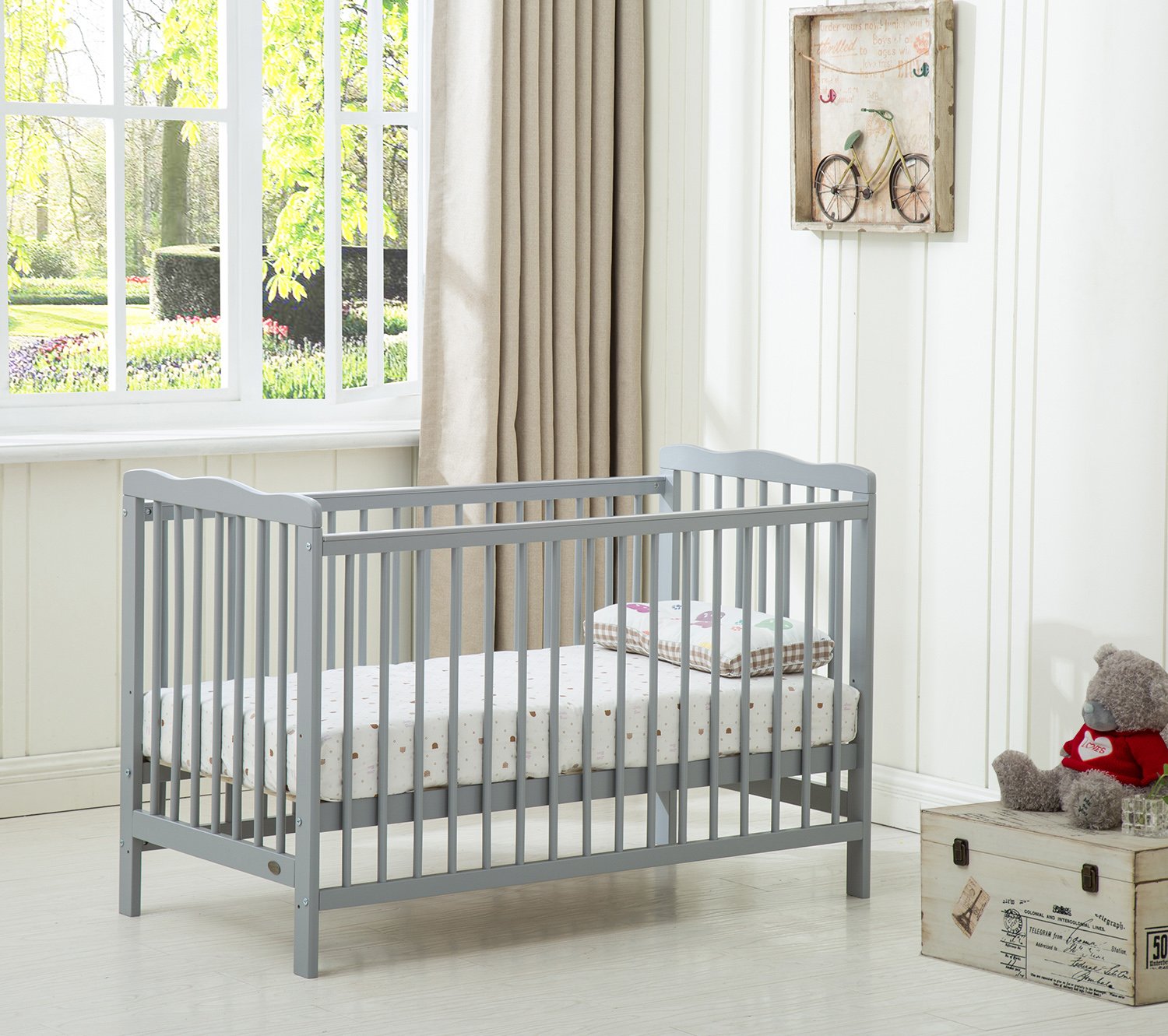 MCC Brooklyn Baby Cot Crib with Waterproof Mattress - Grey | Portable Infant Bed for Nursery, Travel & Home Use | Safe & Comfortable Sleeping Solution for Newborns & Toddlers
