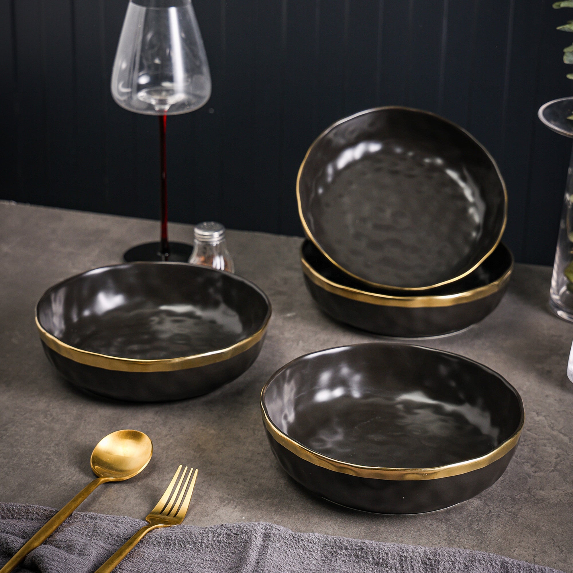 Florian Porcelain Pasta Bowl - Elegant Black Ceramic Dinnerware for Italian Cuisine | Perfect for Restaurants, Home Dining & Gifting
