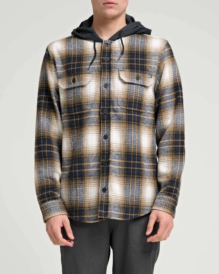 Salty Crew Check Flannel Hooded Shirt for Men - Warm & Stylish Plaid Shirt Jacket - Perfect for Outdoor Activities, Camping, and Casual Wear