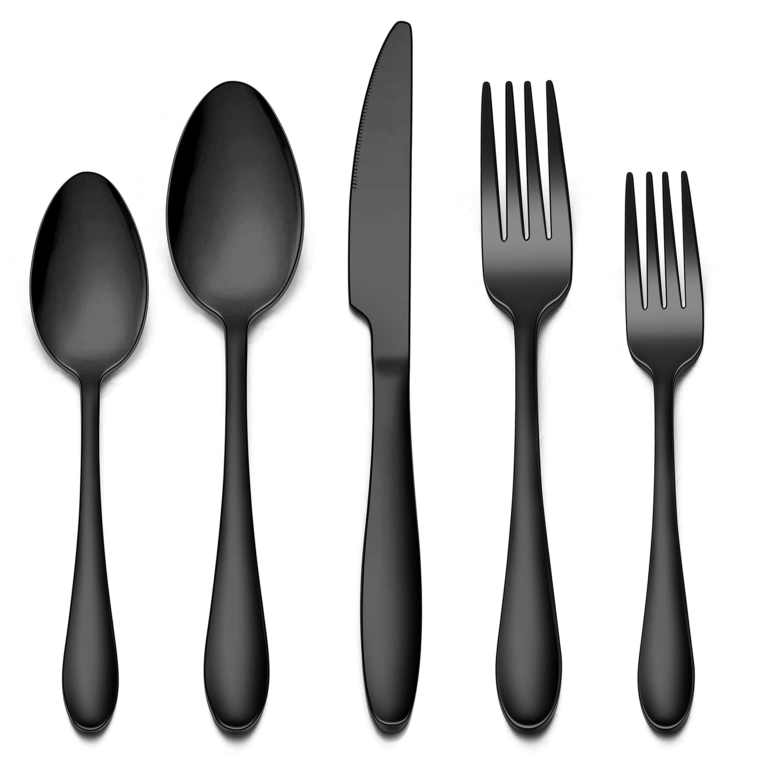 60-Piece Stainless Steel Flatware Set - Black Silverware for 12 People with Knife, Spoon & Fork | Mirror Polished, Dishwasher Safe Cutlery Set | Perfect for Home, Restaurant, Wedding & Everyday Dining (60pcs)