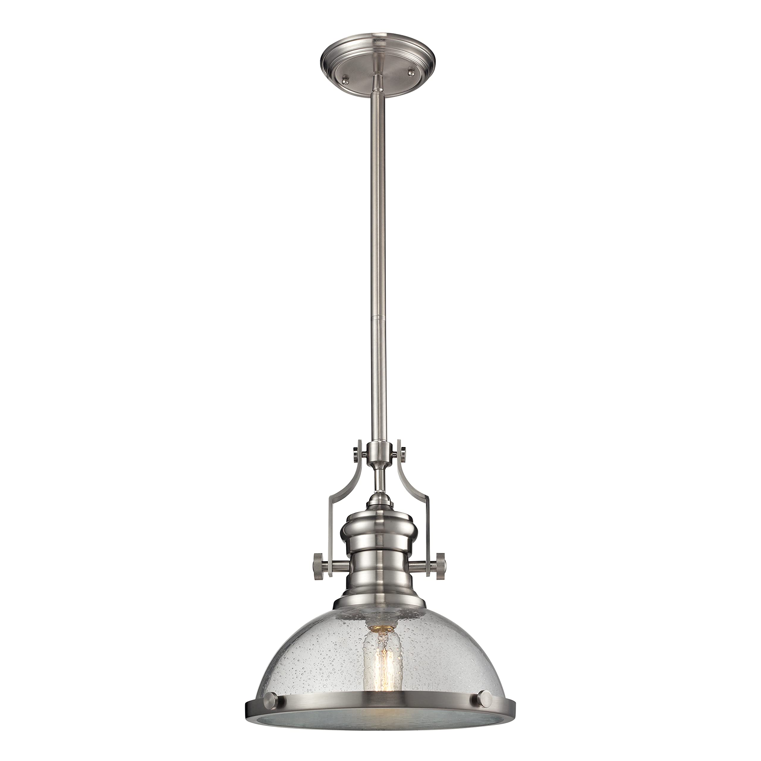 Elk Home Chadwick 1-Light Pendant Light Fixture - Satin Nickel Finish with Clear Seeded Glass Shade, Transitional Style Hanging Light for Kitchen Island, Dining Room, or Entryway