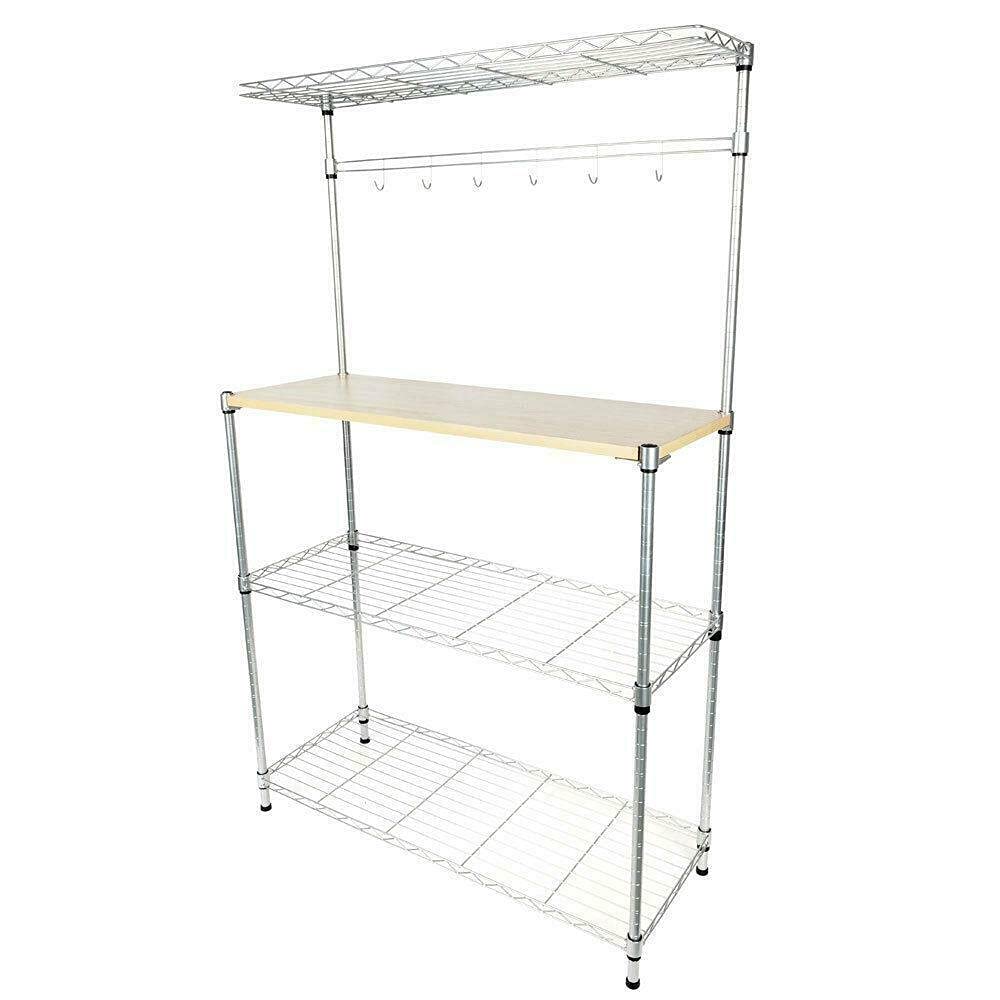 Sturdy Kitchen Baker's Rack - Microwave Stand with Storage Shelves, Wall-Mounted Organizer for Baking Supplies & Small Appliances | Perfect for Home Kitchen, Pantry Organization & Baking Workstation