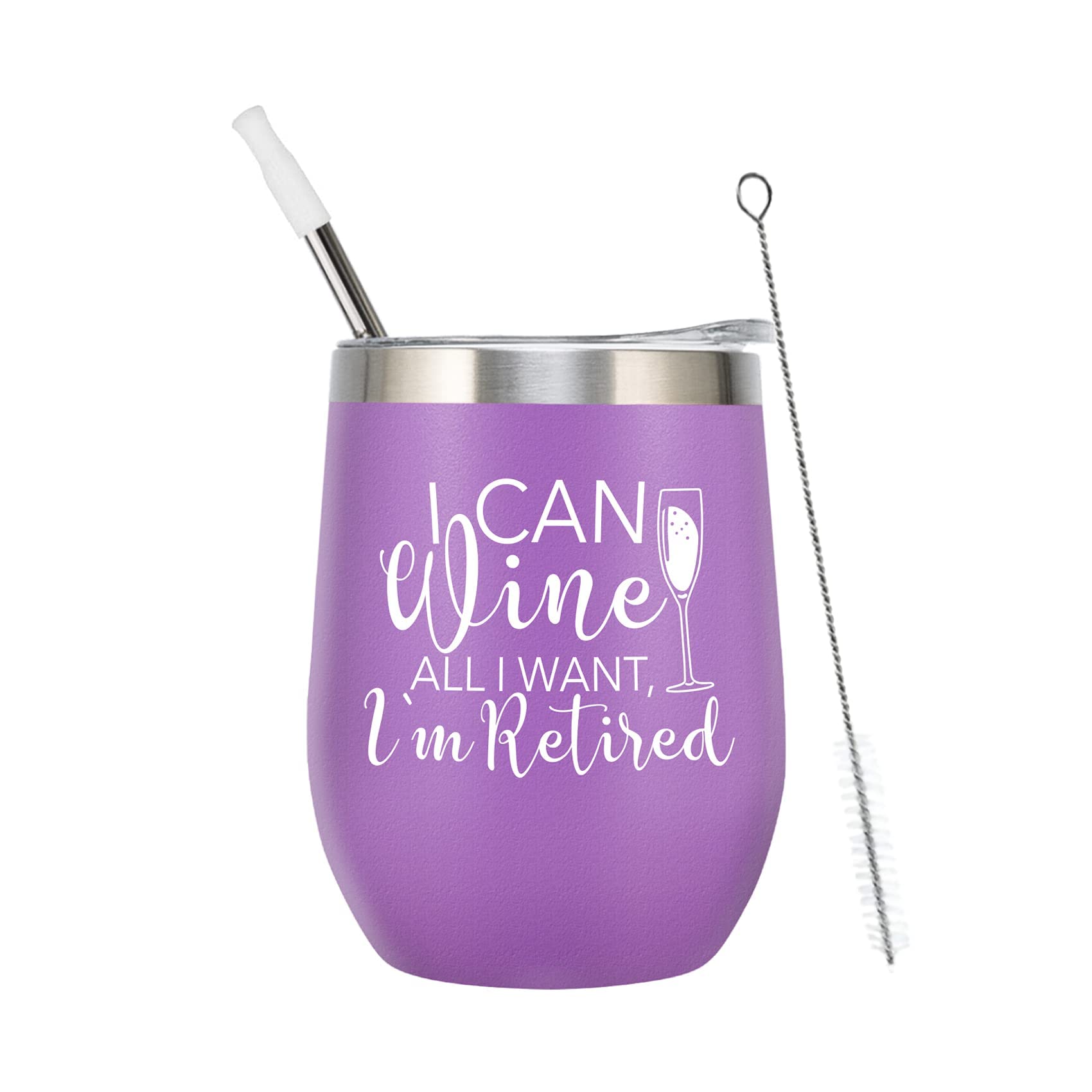 Funny Retirement Gifts for Women 2023 - Retired Wine Tumbler for Teachers, Friends & Coworkers - Insulated Travel Coffee Cup with Straw (Purple) - Perfect for Office Parties, Farewell Gifts & Retirement Celebrations