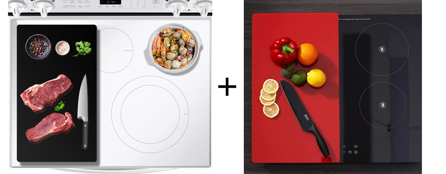 Premium Black & Red Tempered Glass Stove Cover for Electric Stoves - 20.5