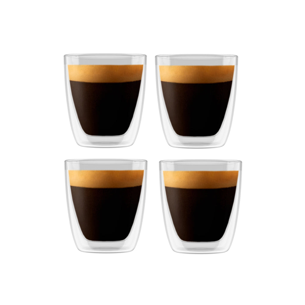 Bellucci 3.7 Oz. Double Wall Insulated Espresso Glasses Set of 4 - DWBEL80ML | Perfect for Home Cafe, Coffee Shops & Office Use