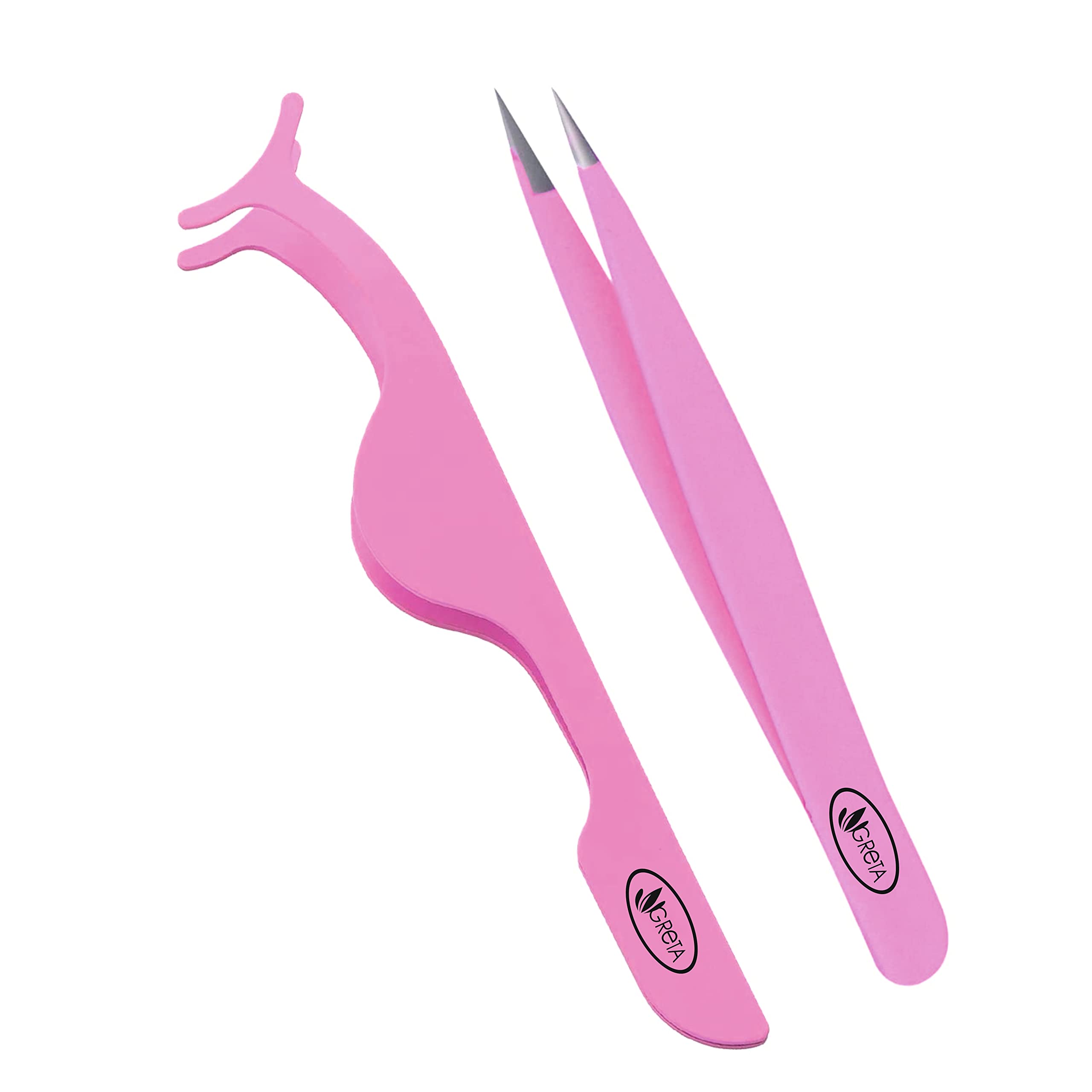 Greta False Eyelashes Applicator Kit - 2-Piece Pink Eyelash Tweezers Set for Easy Lash Application & Removal | Professional Fake Eyelash Extension Tool | Perfect for Makeup Artists, Beginners & Daily Use