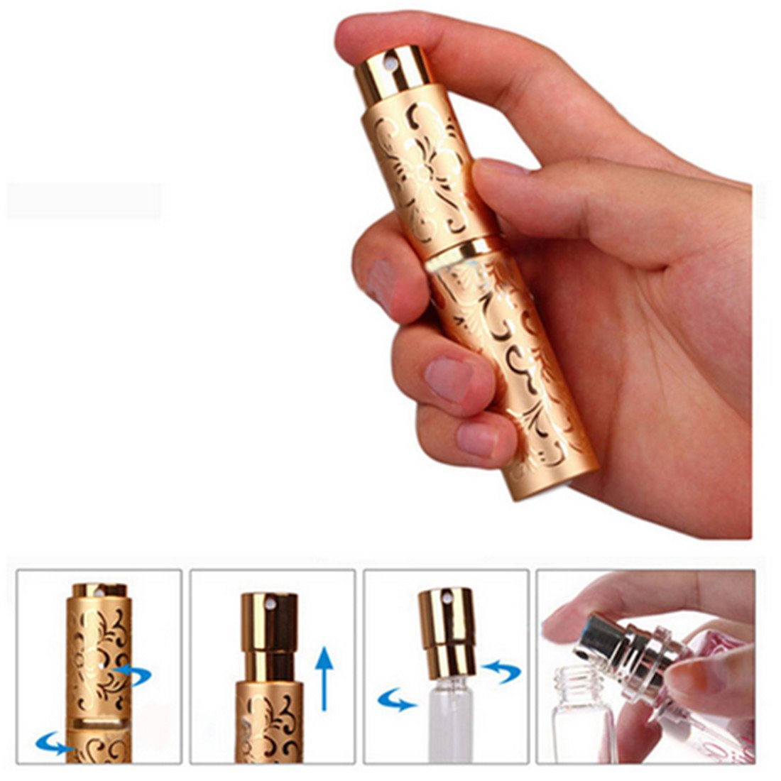 VWH Mini Perfume Atomizer Bottles - 5ml Portable Refillable Travel Perfume Sprayer (Gold) - Perfect for Purse, Gym Bag & On-the-Go Fragrance Touch Ups