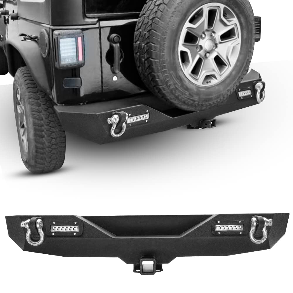AAIWA Offroad Steel Rear Bumper for 2007-2018 Jeep Wrangler JK | Heavy Duty Winch Plate, LED Lights & D-Rings | Perfect for Off-Roading, Trail Riding & Adventure