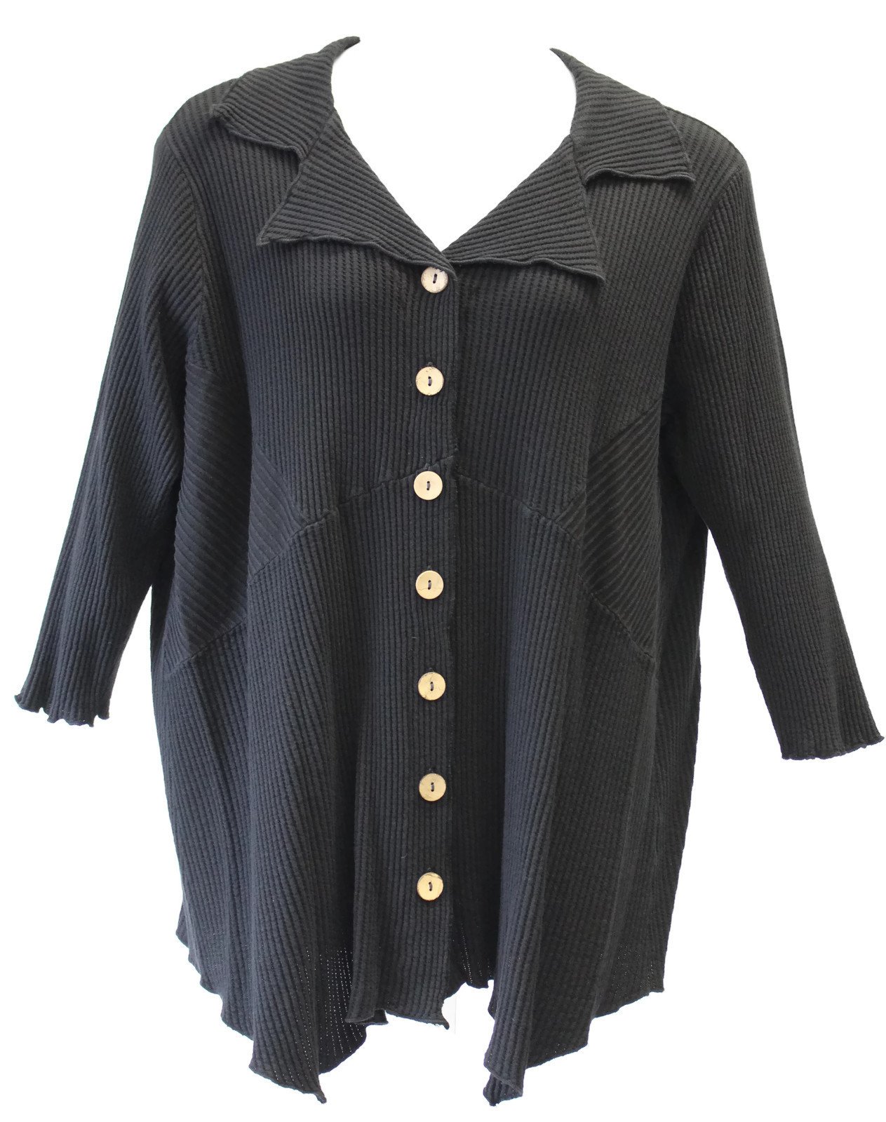 Women's Plus Size Black Waffle Asymmetrical Shirt - Stylish Loose Fit Tunic Top for Casual Outings & Layered Looks