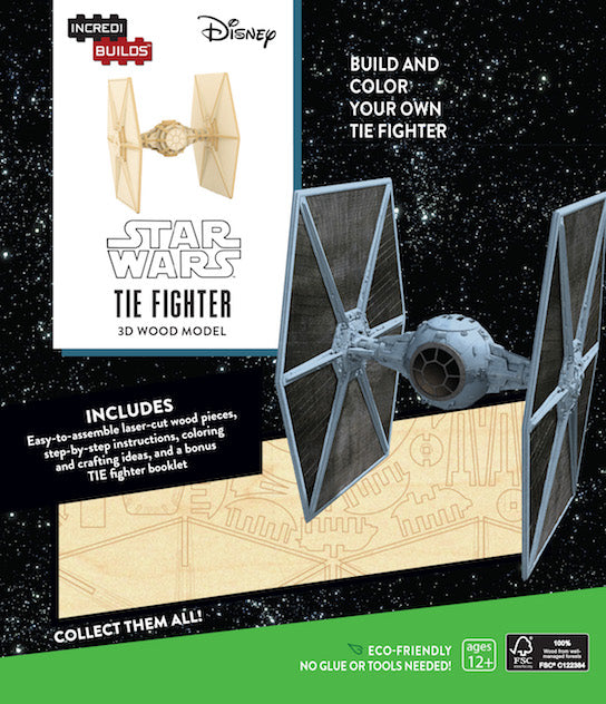 Star Wars TIE Fighter 3D Wood Model Kit - DIY Laser-Cut Puzzle for Adults & Kids - Perfect for Home Decoration, Gift Giving & Star Wars Fans Collection