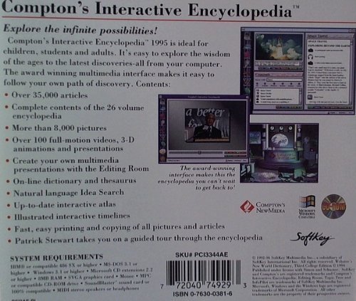 SOFTKEY 1995 Compton's Interactive Encyclopedia CD-ROM - Complete Multimedia Reference Library for Windows 3.1 & 95 - Ideal for Retro Computing and Educational Research