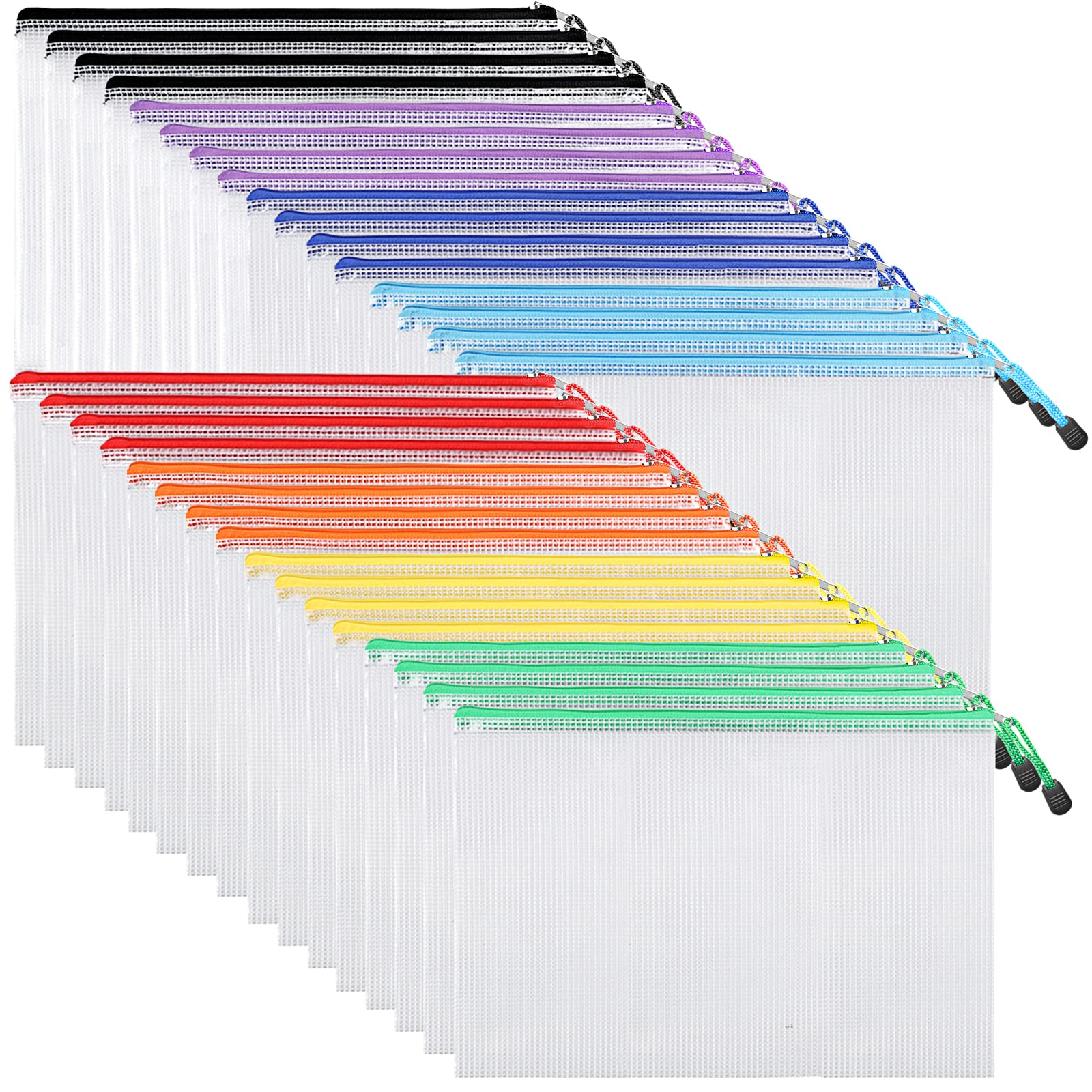 32-Piece Mesh Zipper Pouch Organizer Set - A4/Letter Size Clear Storage Bags for Office Supplies, Puzzles, Crafts & Travel Accessories - Perfect for School, Home & Office Organization