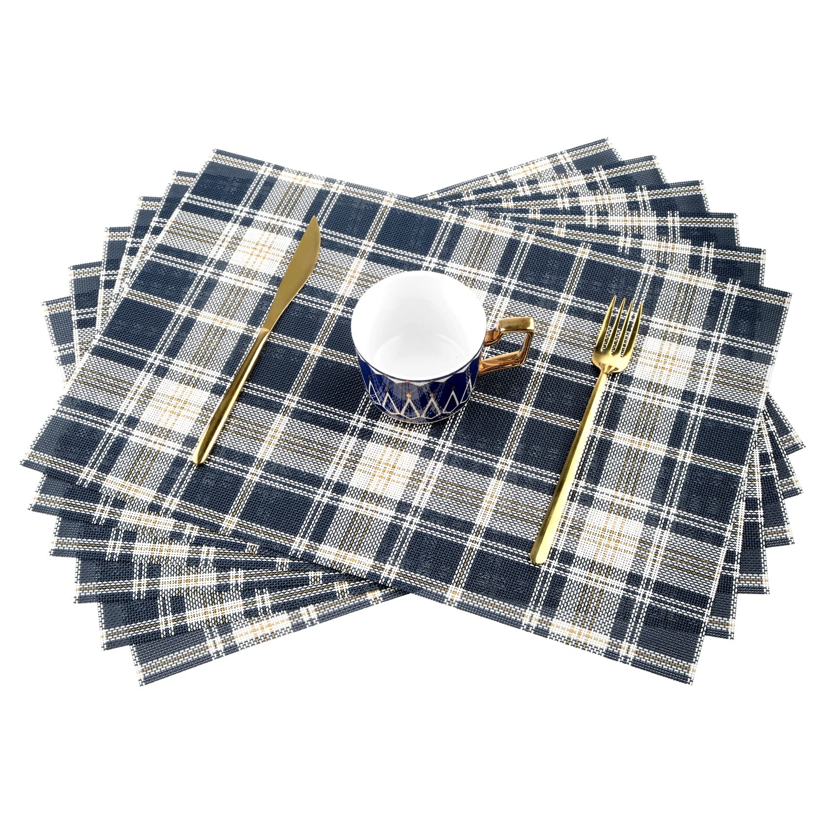 Sayopin Heat-Resistant Non-Slip Woven Placemats Set of 6 - Vinyl, Stain Resistant & Washable Dining Table Mats for Kitchen, Home, Restaurant & Party Use