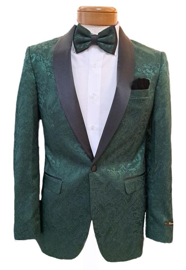 Elegant Slim Fit Shawl Lapel Dinner Jacket - Green Paisley Pattern Formal Blazer for Men | Perfect for Weddings, Proms & Black Tie Events