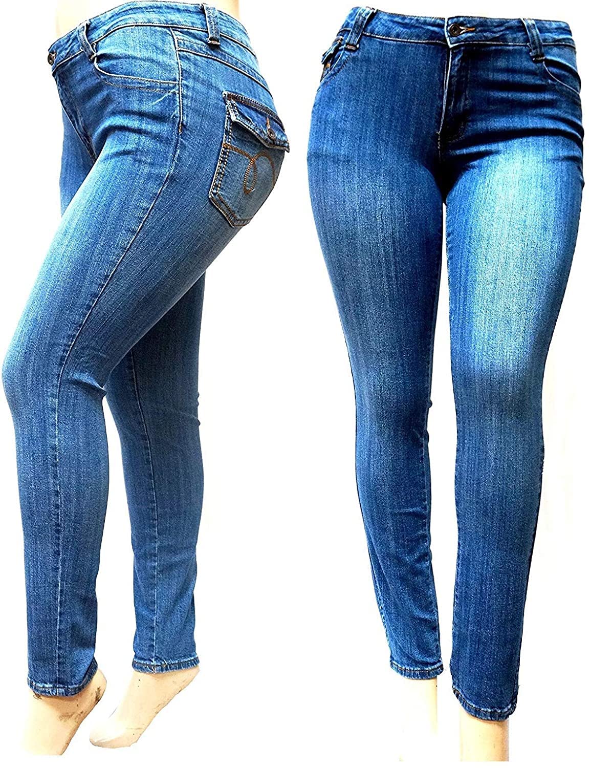 Jack David Women's Plus Size Stretch Distressed Ripped Blue Skinny Jeans - Comfortable High Waisted Denim Pants for Casual Wear & Everyday Outfits