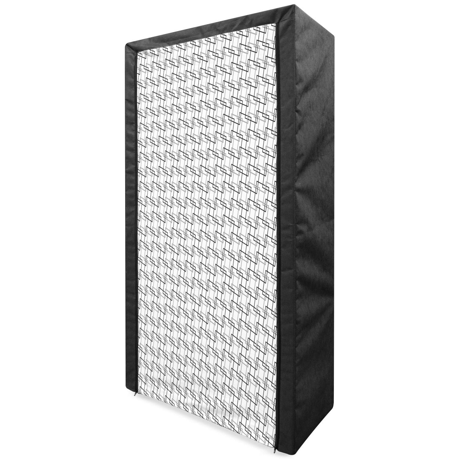 Ambesonne Geometric Portable Fabric Wardrobe - Minimalist Black & Gray Storage Closet with Shelves | 33.5 Inch Clothing Organizer for Bedroom, Closet, Dorm or Travel | Space-Saving Garment Rack with Modern Lattice Design