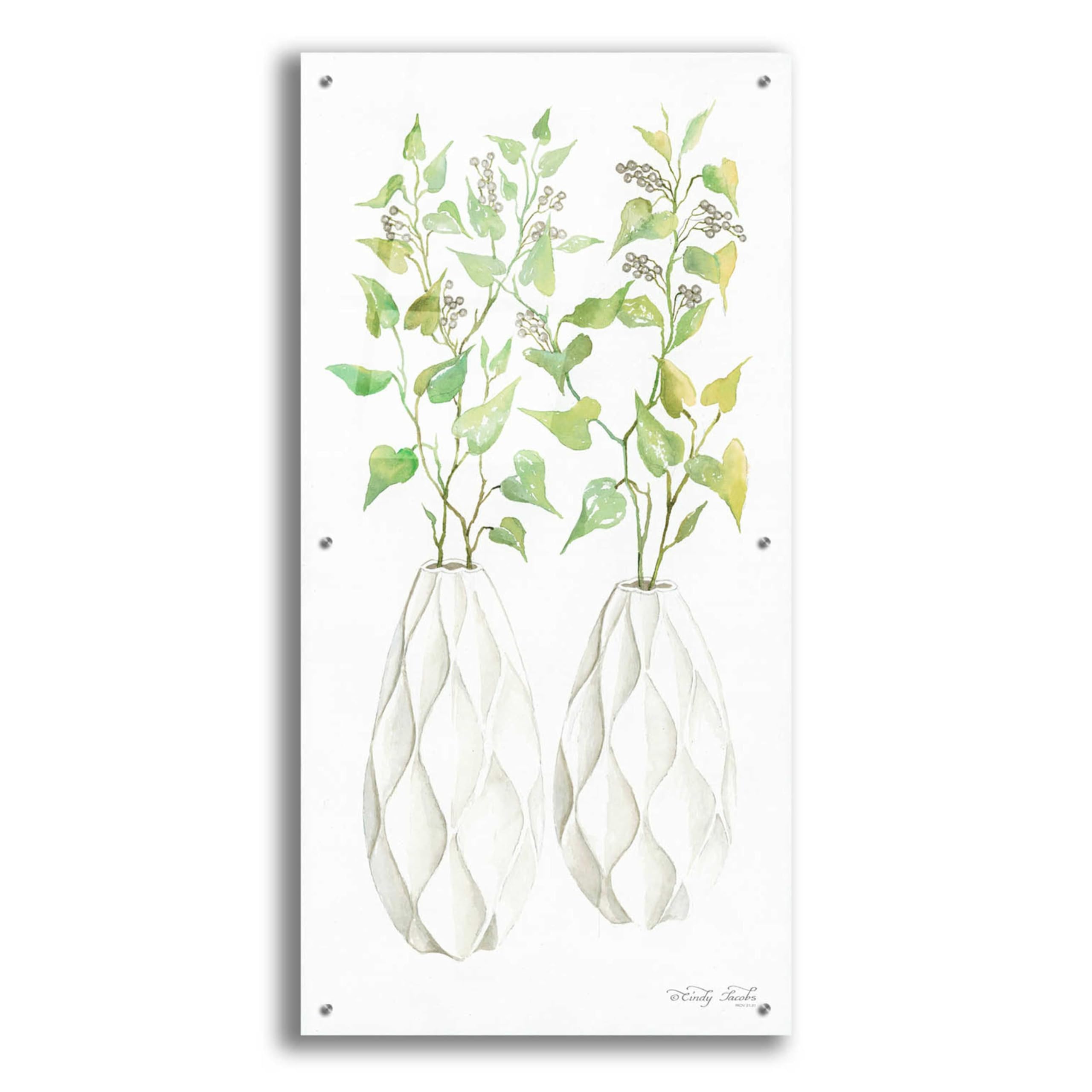 Geometric Vase II Acrylic Glass Wall Art by Cindy Jacobs - 24x48 Inches Modern Home Decor for Living Room, Bedroom & Office
