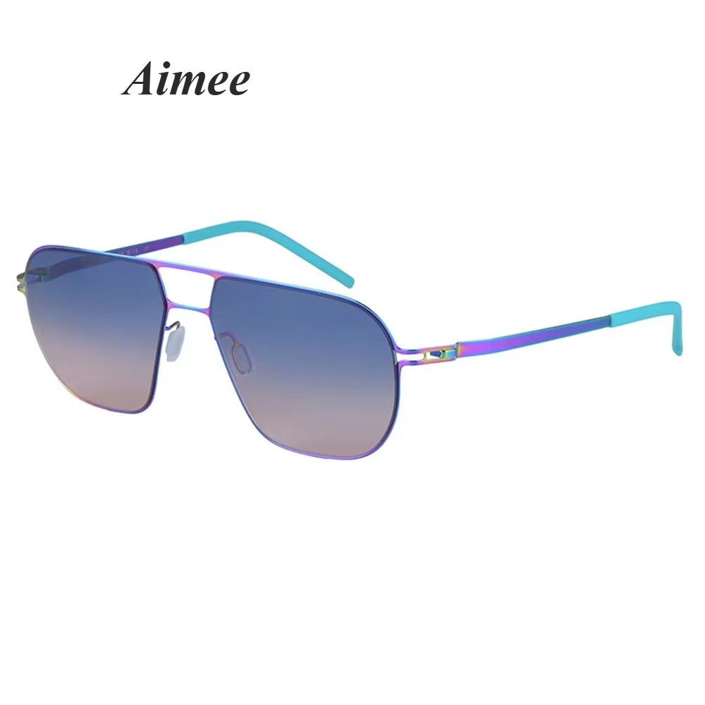 Aimee Men's Full Rim Oval Double Bridge Screwless Titanium Sunglasses 19140 - Lightweight Polarized UV Protection for Driving, Outdoor Sports & Fashion Accessories