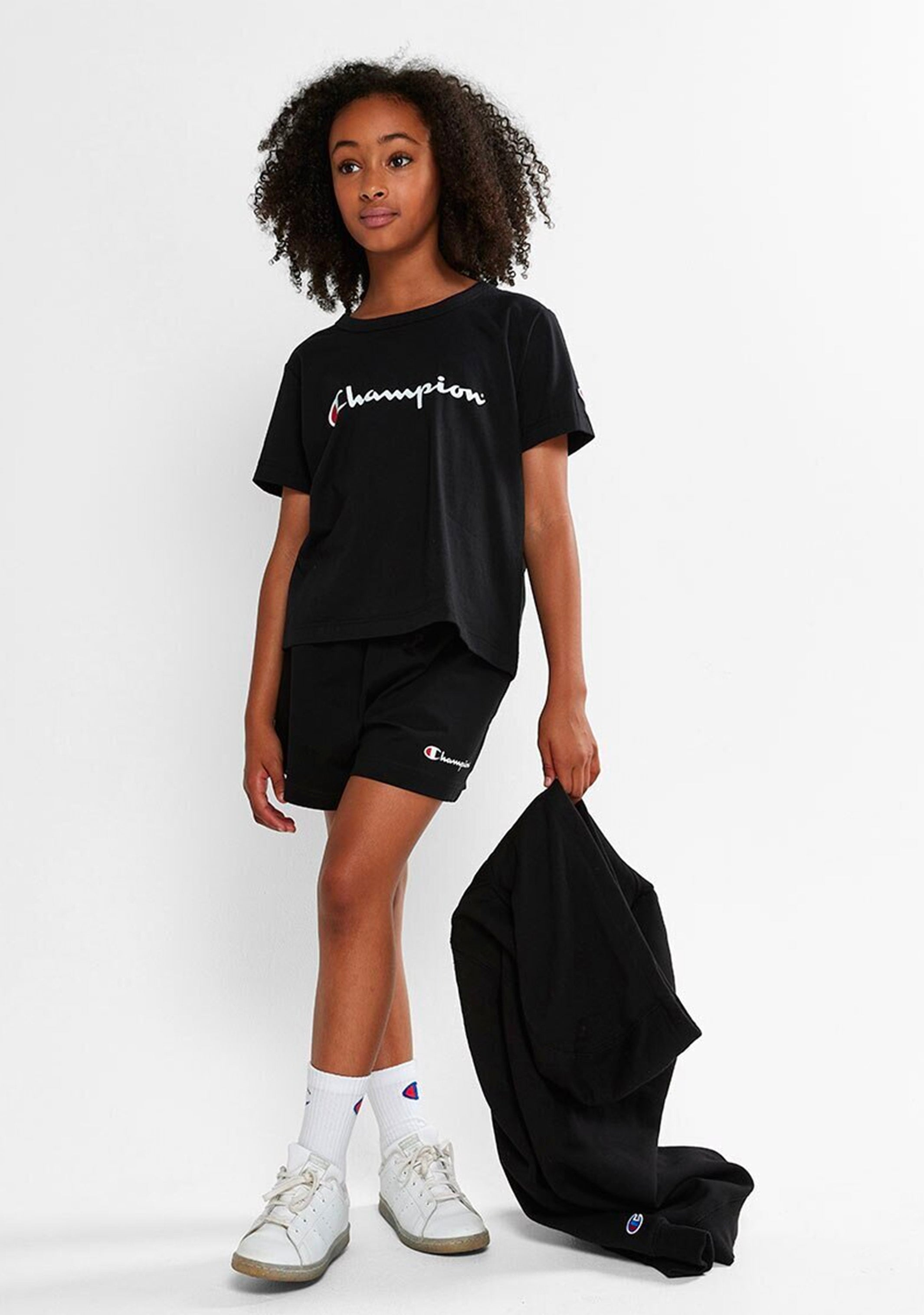 Champion Girls' Script Boxy Crop Tee - Soft Cotton Short Sleeve T-Shirt for Kids & Teens - Perfect for Casual Wear, School, and Playdates