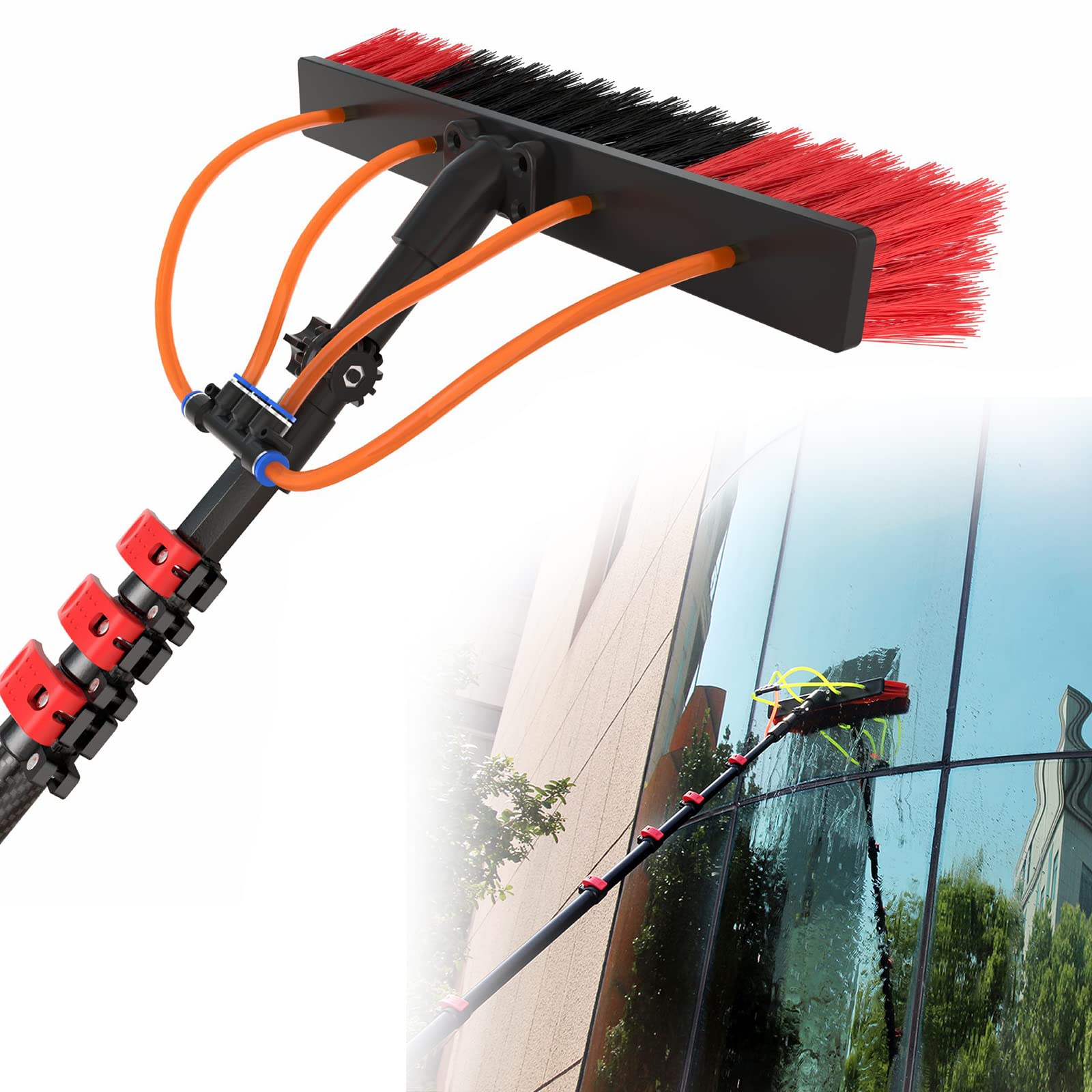 Ryanbem 29FT/9m Water Fed Telescopic Extension Pole Cleaning Kit - Solar Panel Brush, Window Cleaning Brush with Adjustable Pole - Perfect for Roof, Second Story Windows & Hard-to-Reach Surfaces